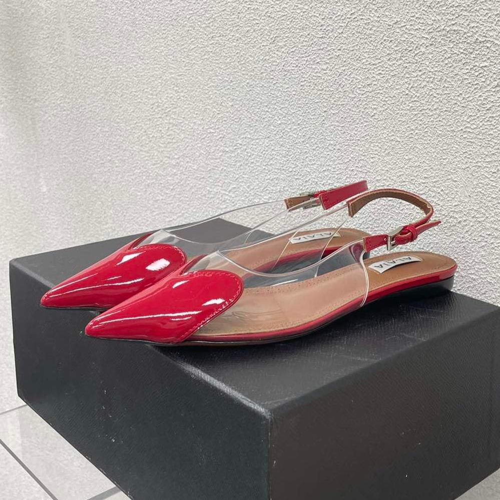 ALAIA LE COEUR FLAT SLINGBACKS IN CHERRY RED PATENT LAMBSKIN - 34