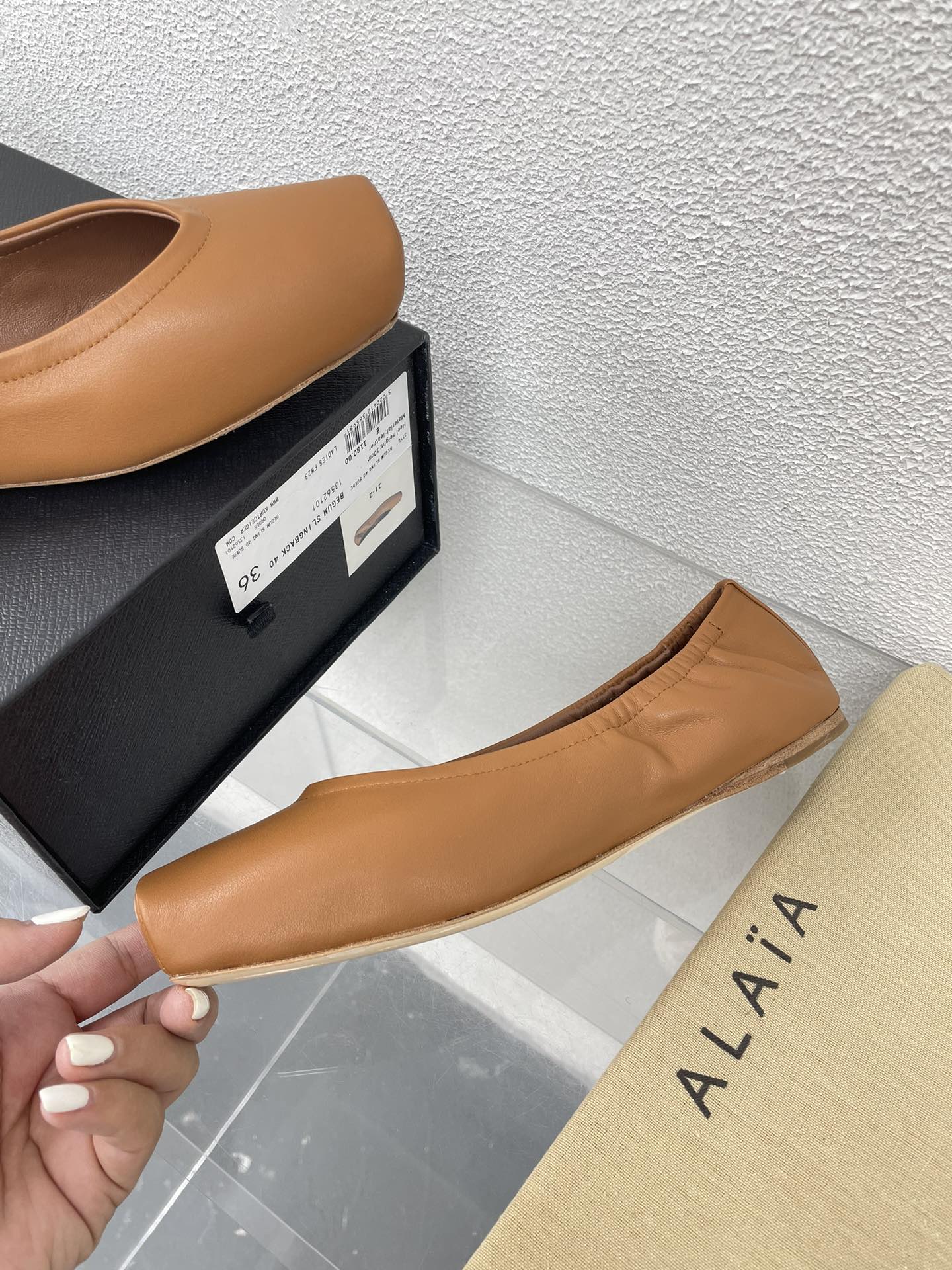 ALAIA BALLET FLATS IN COPPER BROWN CALFSKIN - 34