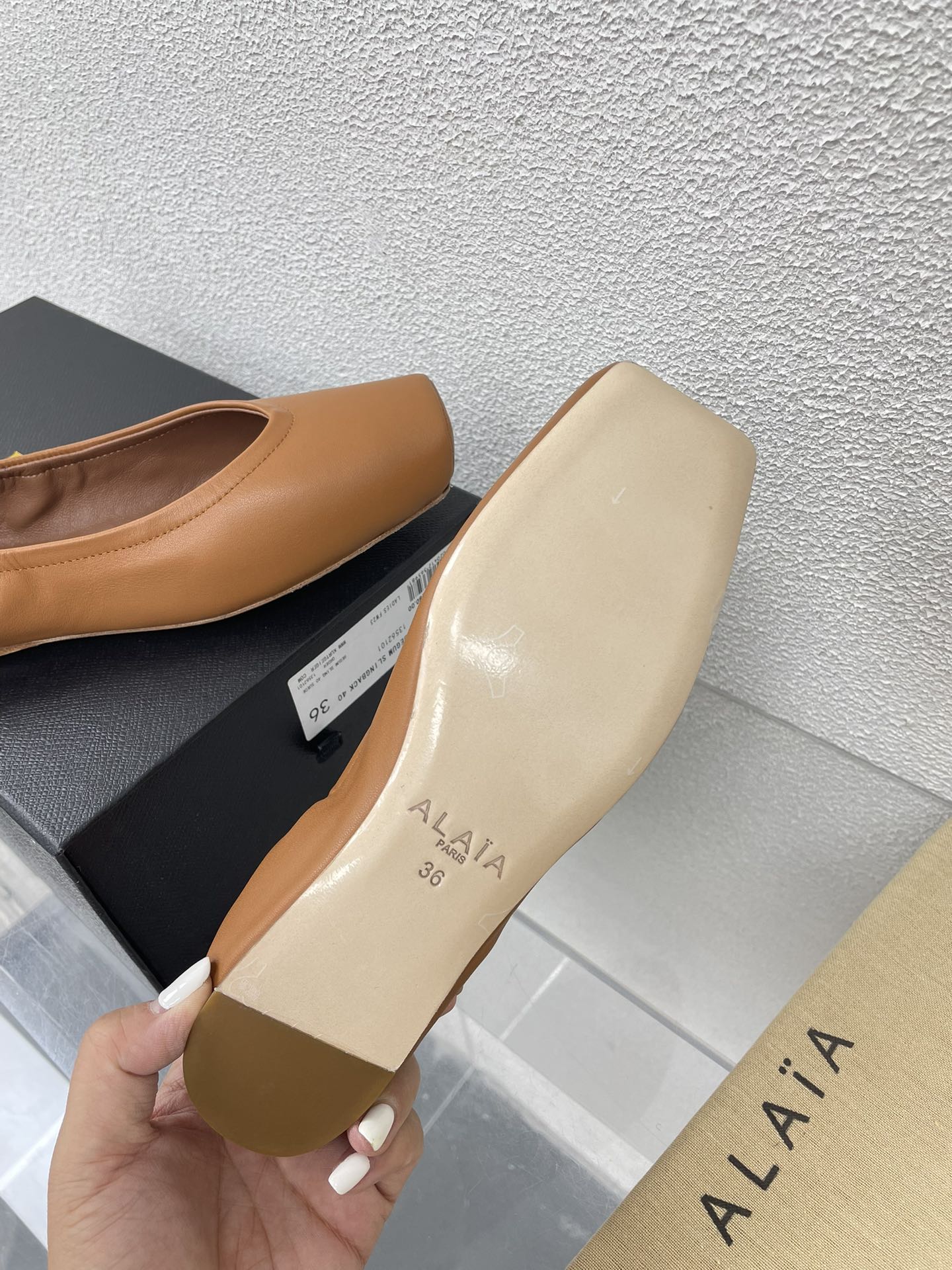 ALAIA BALLET FLATS IN COPPER BROWN CALFSKIN - 34