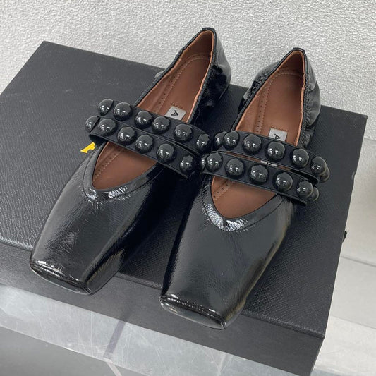 ALAIA MARY JANE PEARL IN GLOSSY BLACK LAMBSKIN - 34