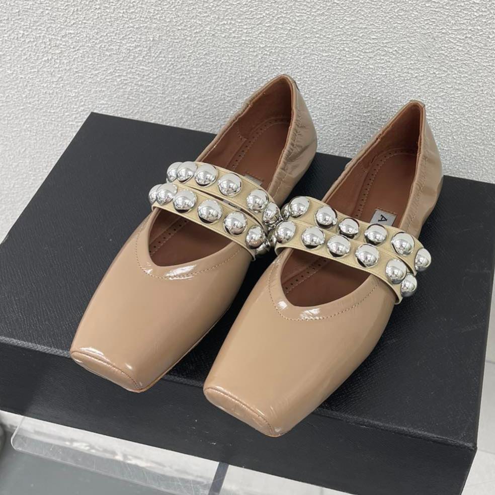 ALAIA MARY JANE PEARL IN GLOSSY BEIGE LAMBSKIN - 34