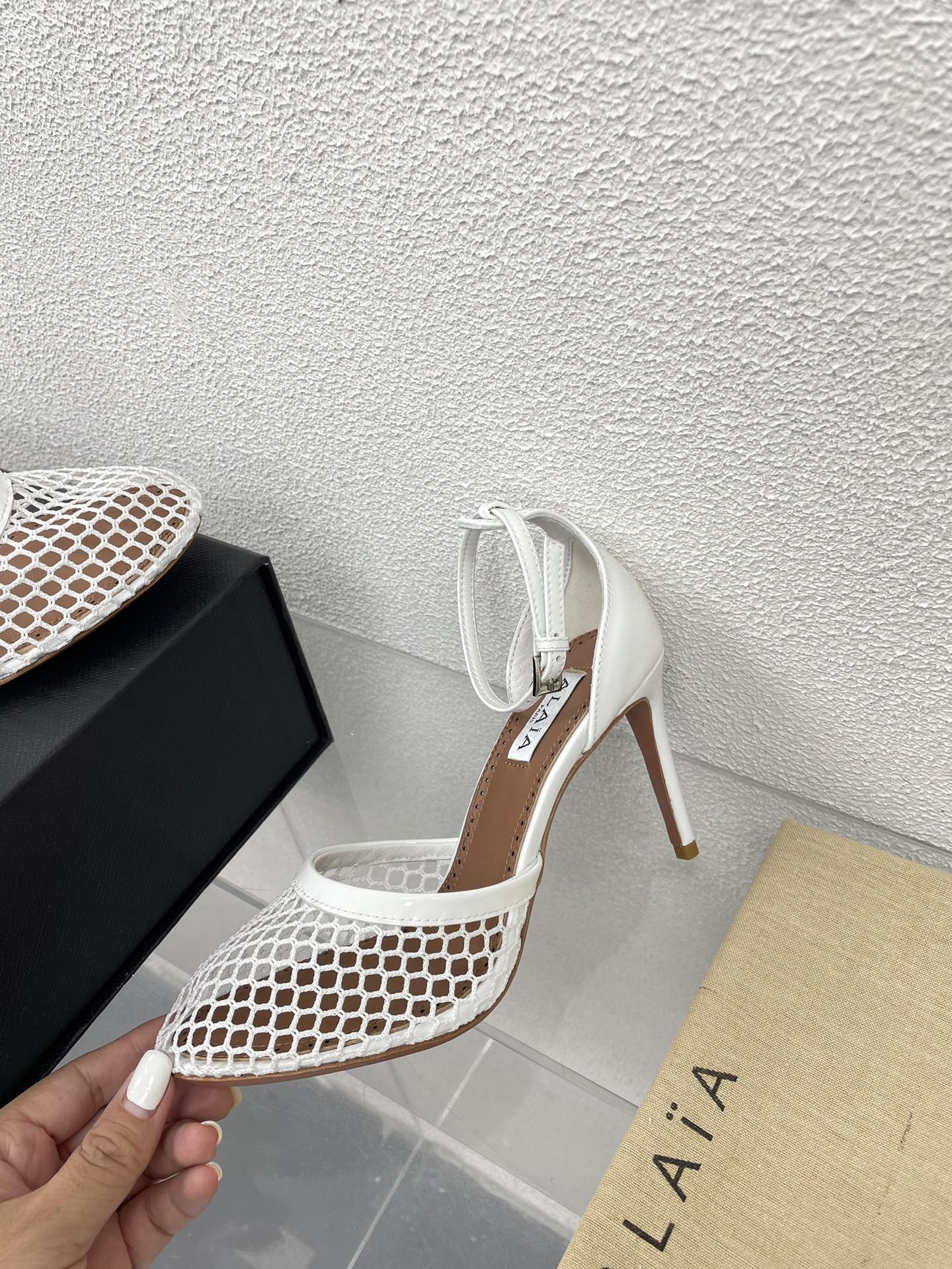 ALAIA HIGH FISHNET 9 CM PUMPS IN WHITE MESH - 34
