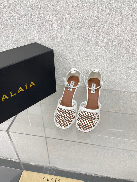 ALAIA HIGH FISHNET 9 CM PUMPS IN WHITE MESH - 34