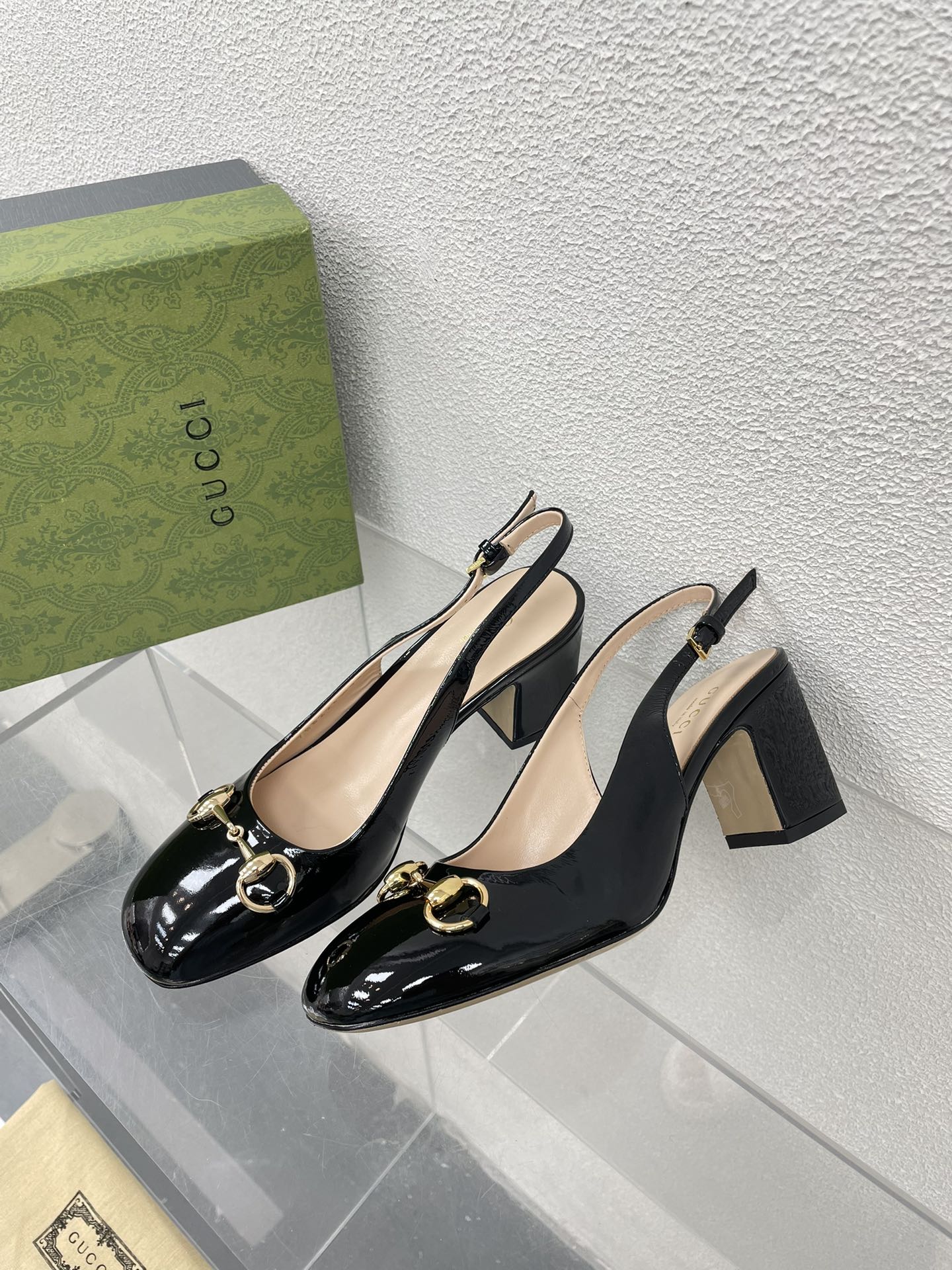 GG WOMEN'S HORSEBIT SLINGBACK 75MM IN BLACK CALFSKIN - 35