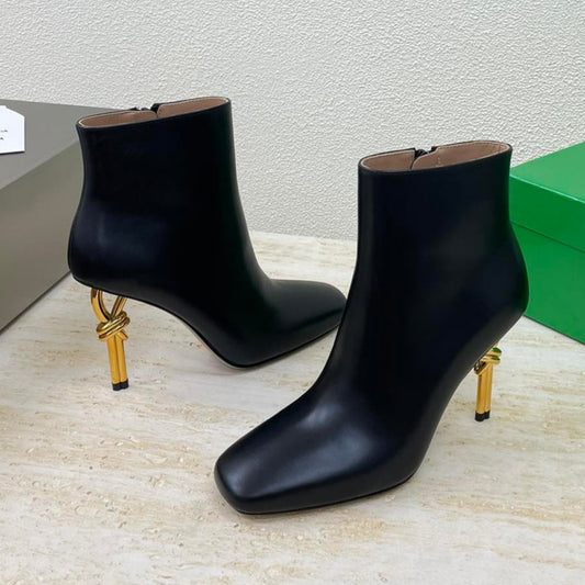 KNOT ANKLE BOOT IN BLACK CALFSKIN WITH GOLD METAL HEEL 9 CM - 34
