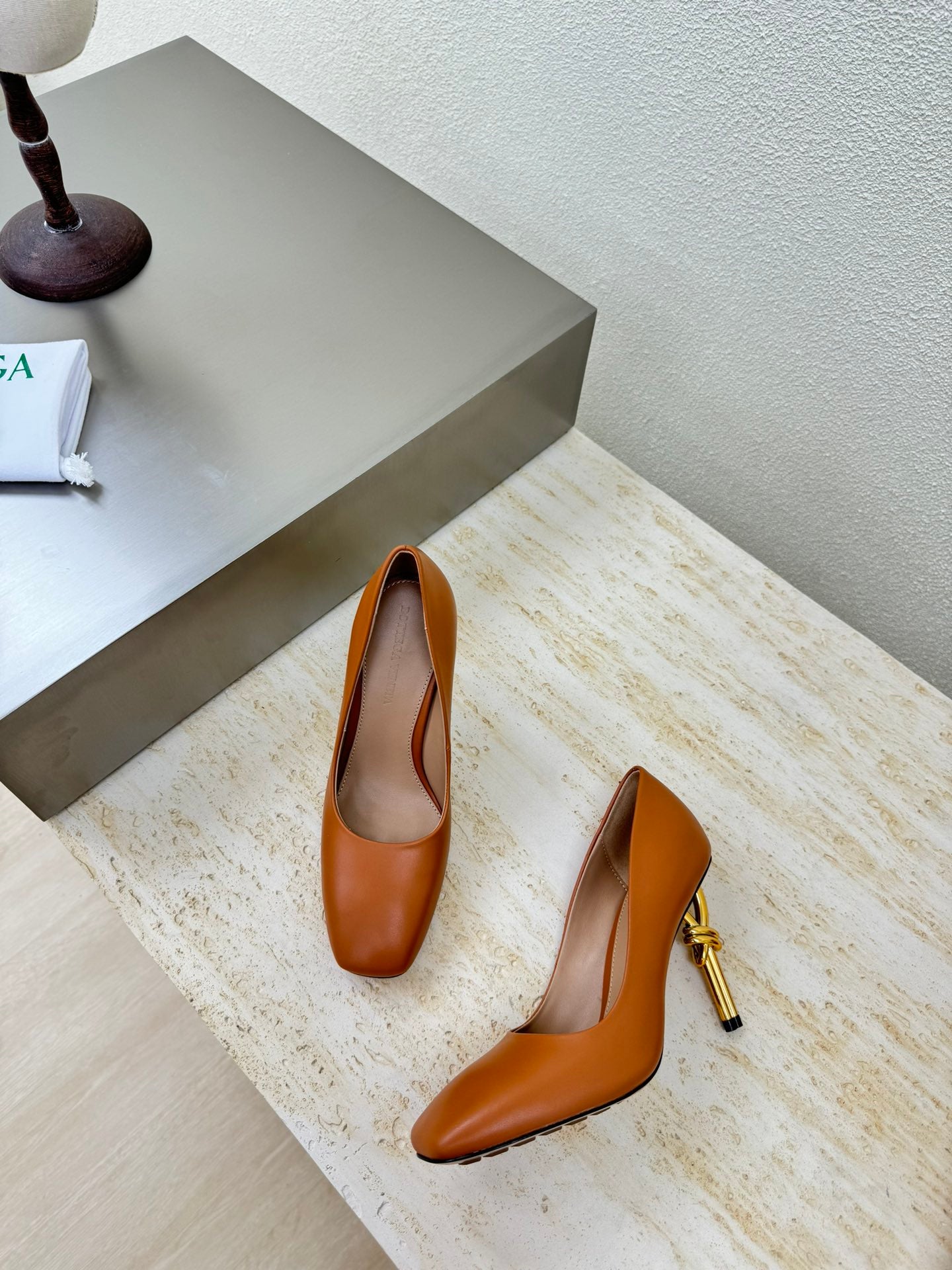 KNOT HIGH PUMP IN BRONZE BROWN AND GOLD METAL HEEL 9 CM - 34