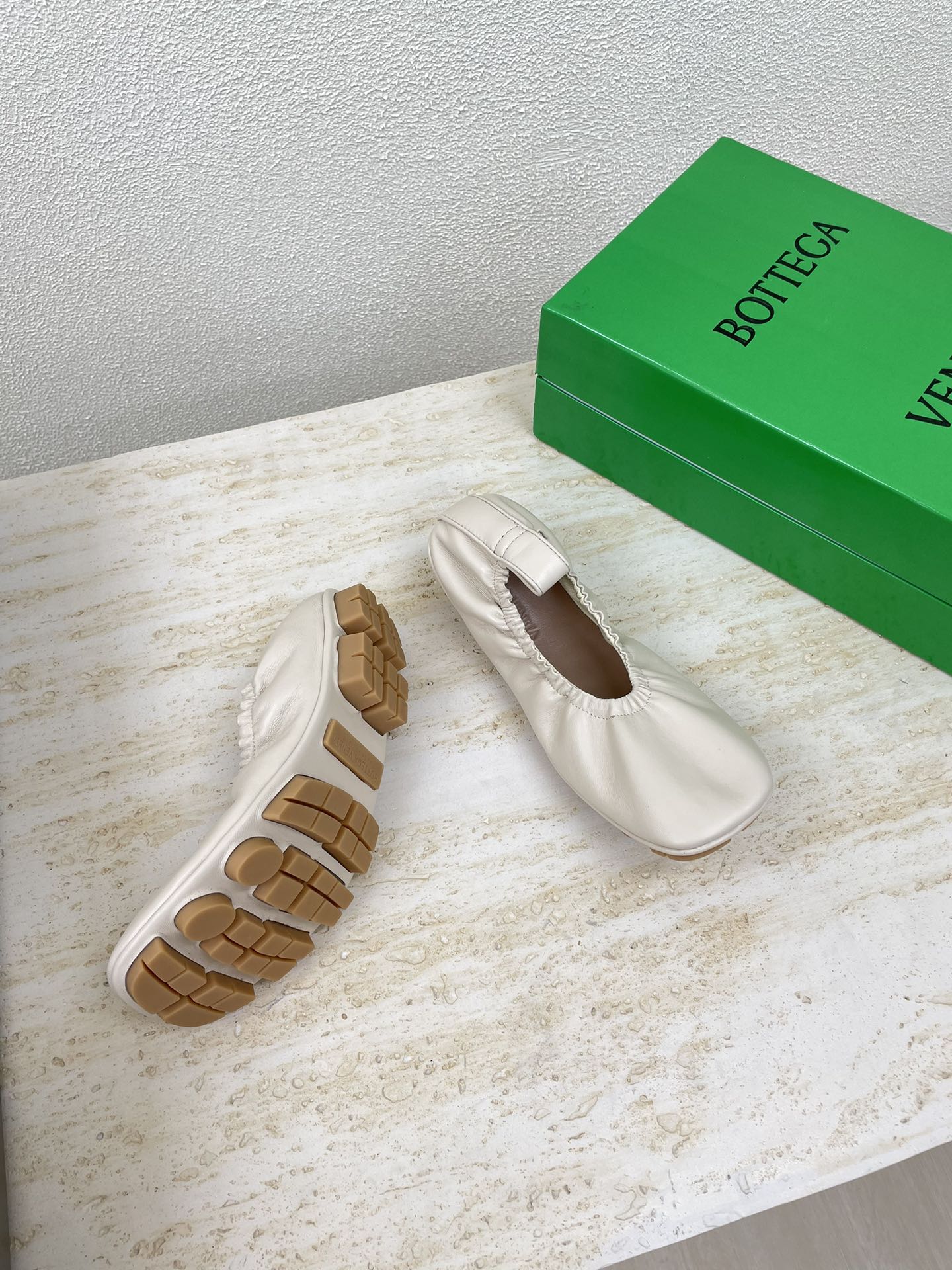 ELASTIC BALLERINA FLATS IN WHITE CREAM LAMBSKIN - 35