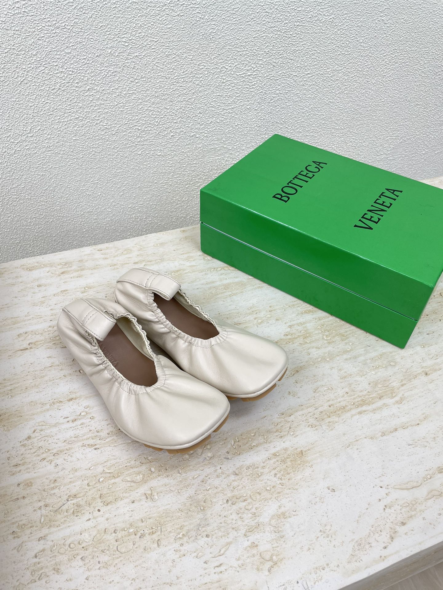 ELASTIC BALLERINA FLATS IN WHITE CREAM LAMBSKIN - 35