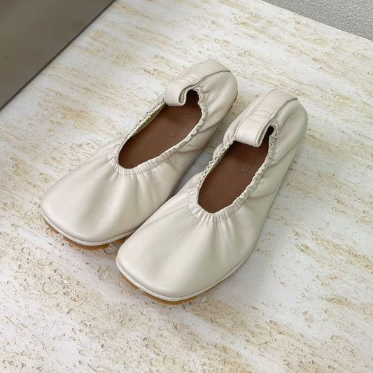 ELASTIC BALLERINA FLATS IN WHITE CREAM LAMBSKIN - 35
