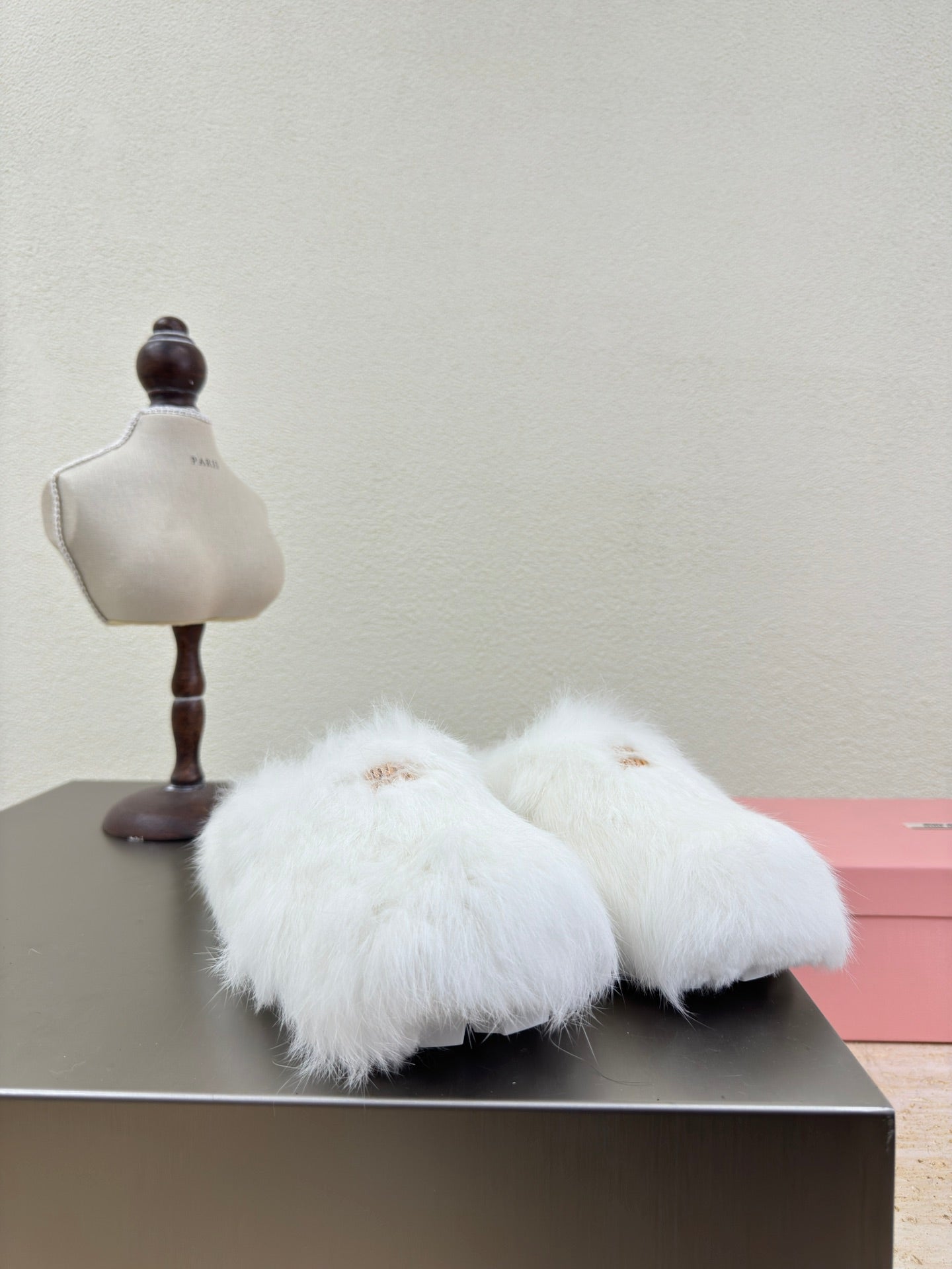 WHITE RABBIT FUR MULES - 35