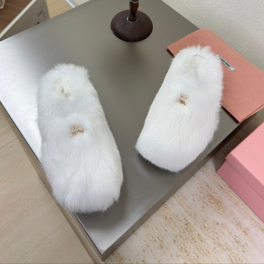 WHITE RABBIT FUR MULES - 35