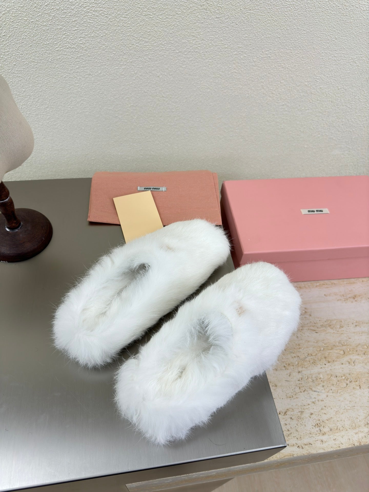 WHITE RABBIT FUR MULES - 35