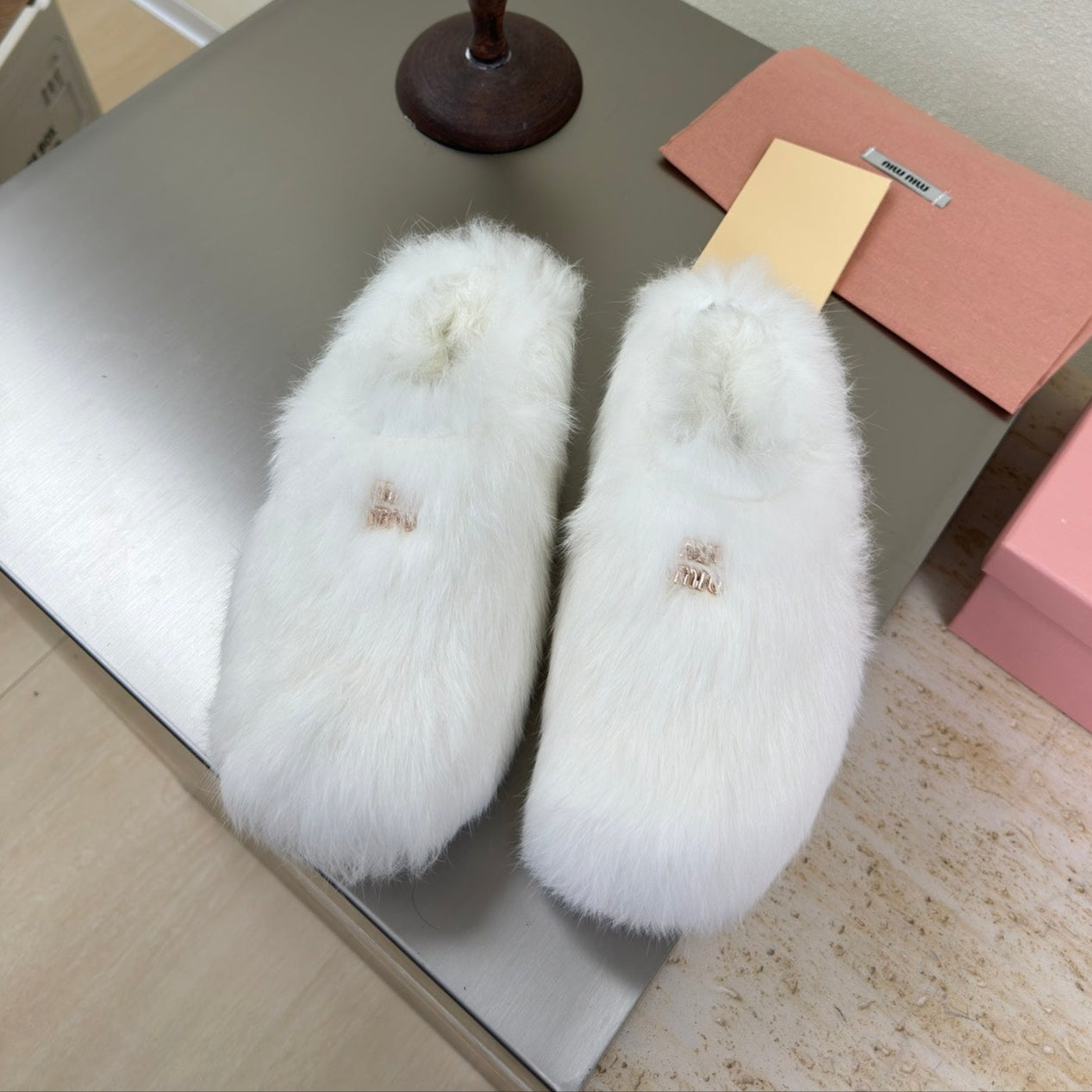 WHITE RABBIT FUR MULES - 35