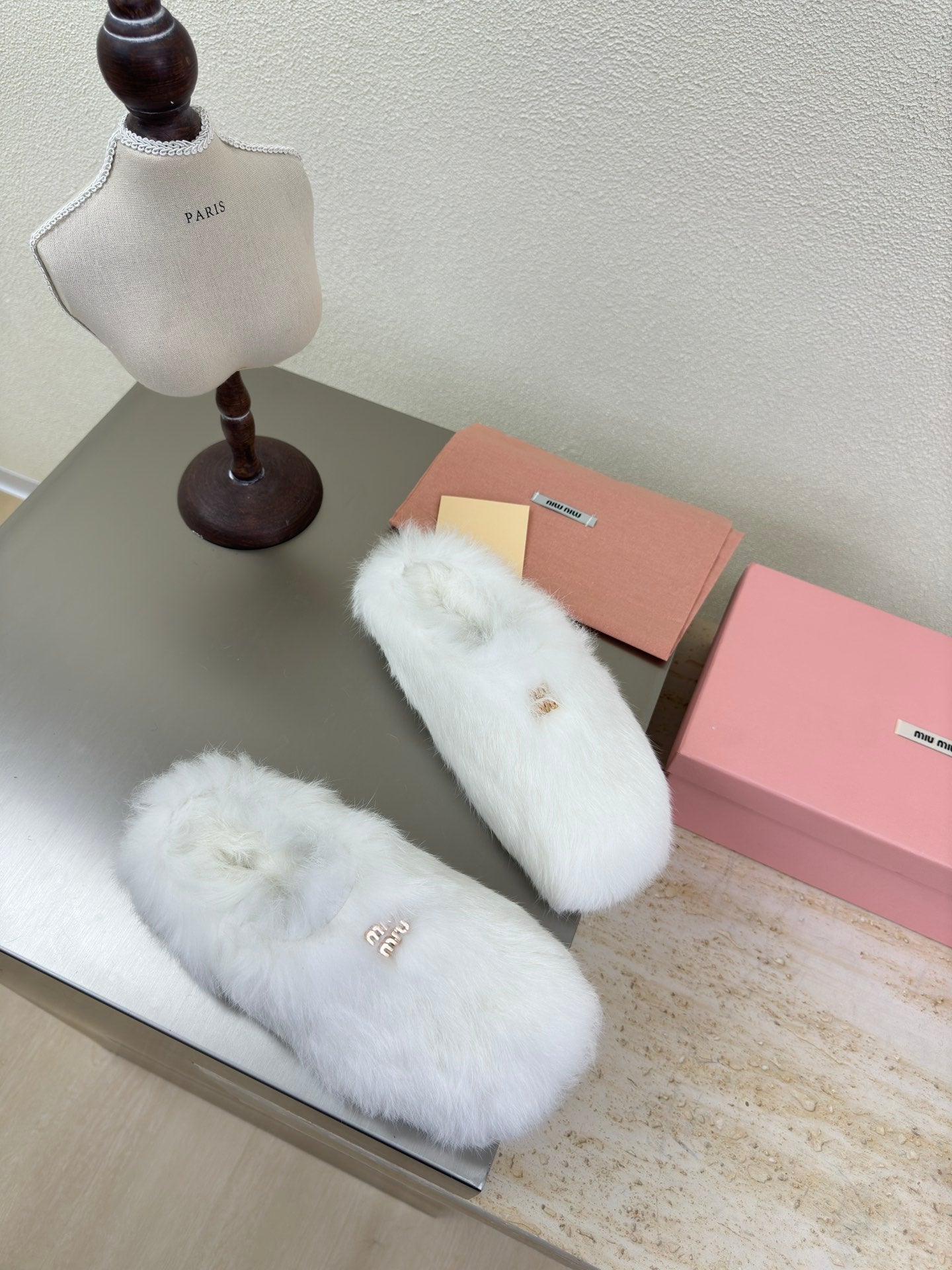 WHITE RABBIT FUR MULES - 35