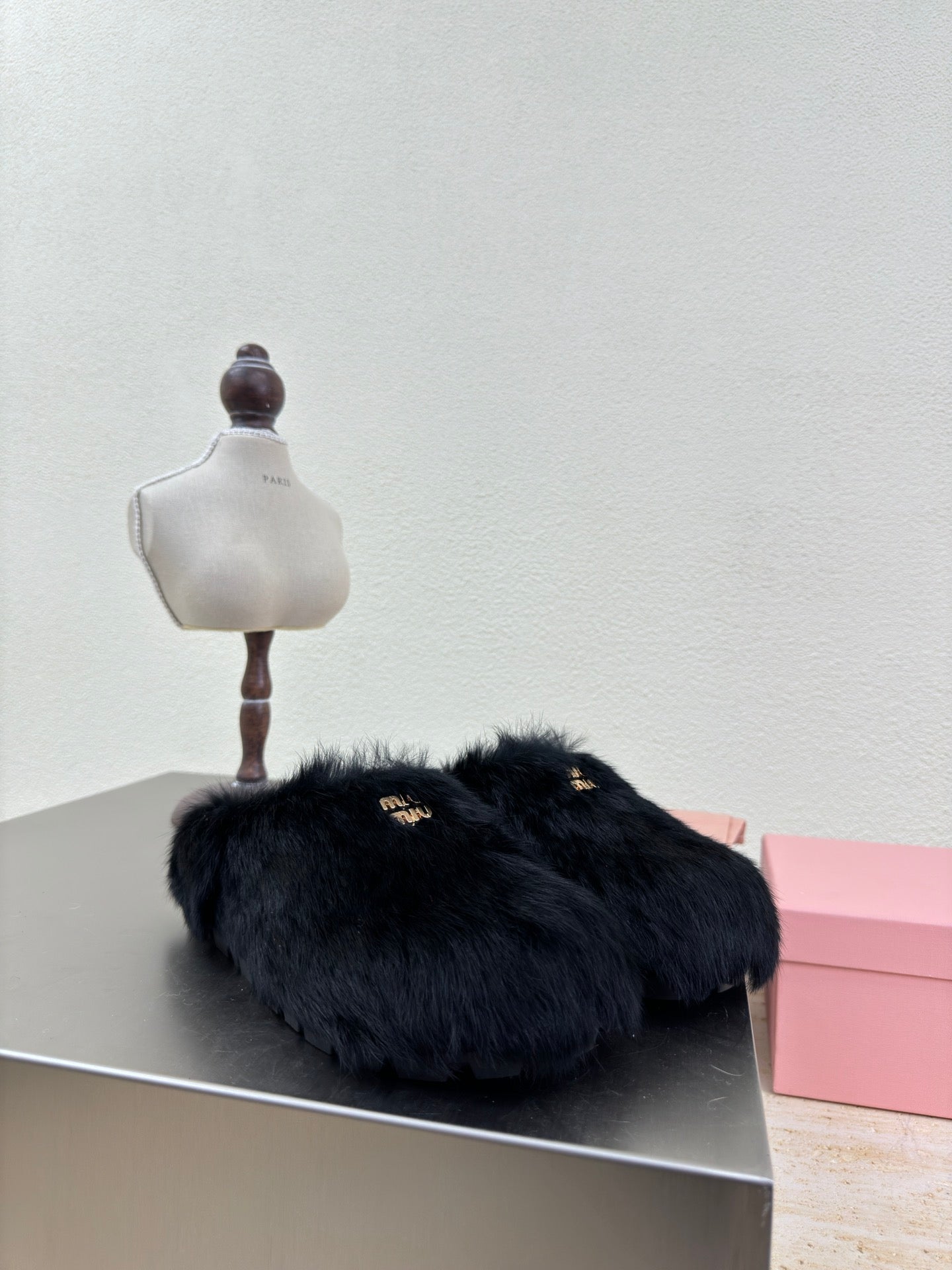 BLACK RABBIT FUR MULES - 35