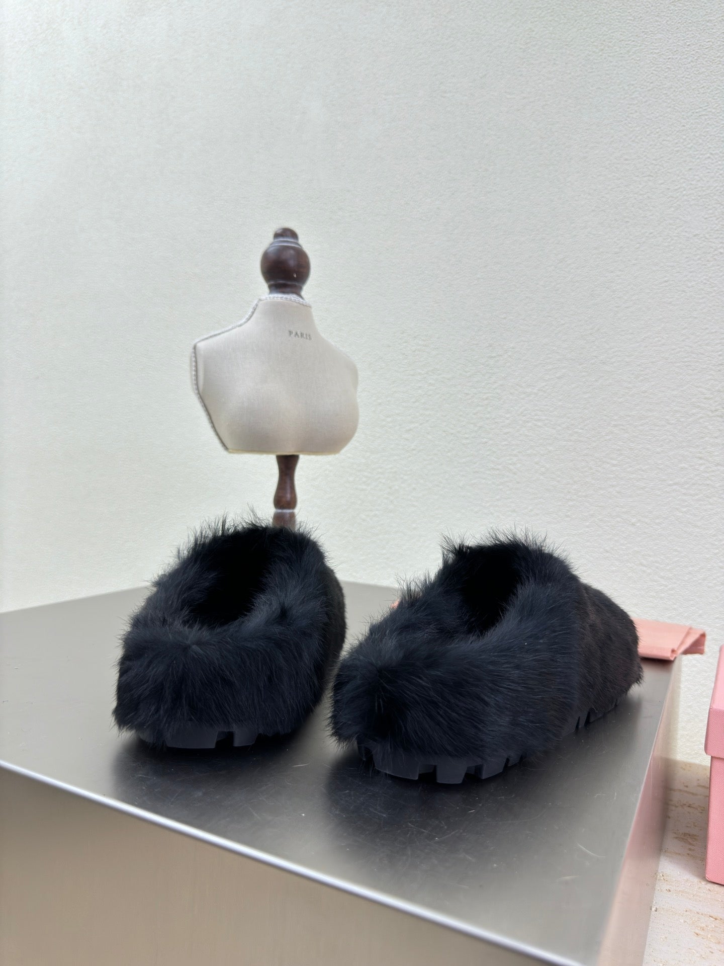 BLACK RABBIT FUR MULES - 35