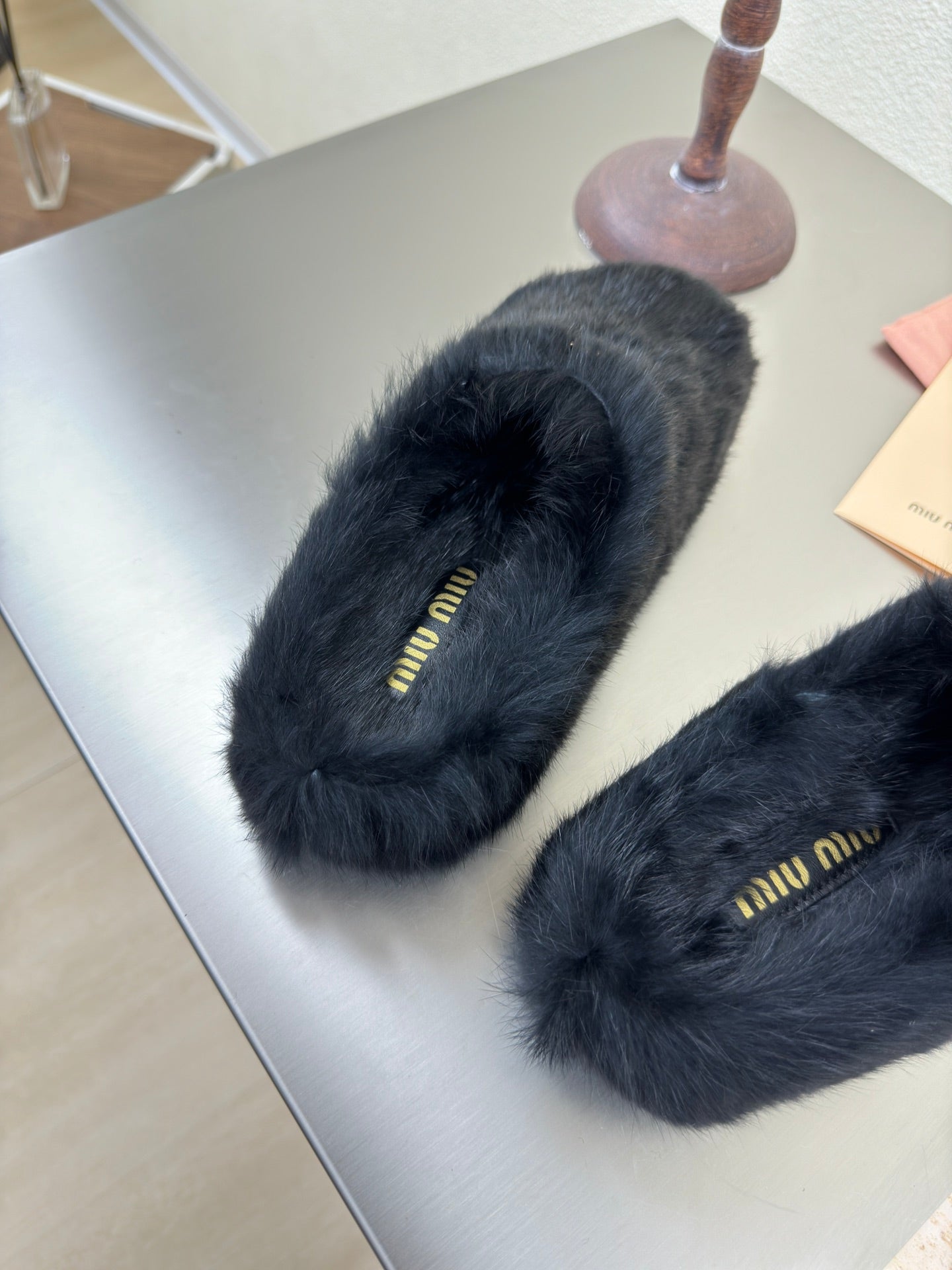 BLACK RABBIT FUR MULES - 35
