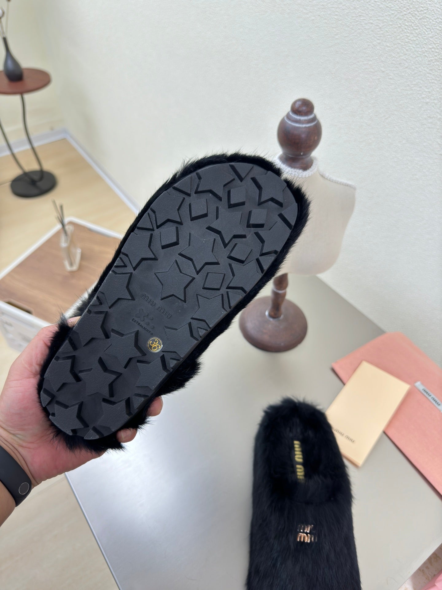 BLACK RABBIT FUR MULES - 35