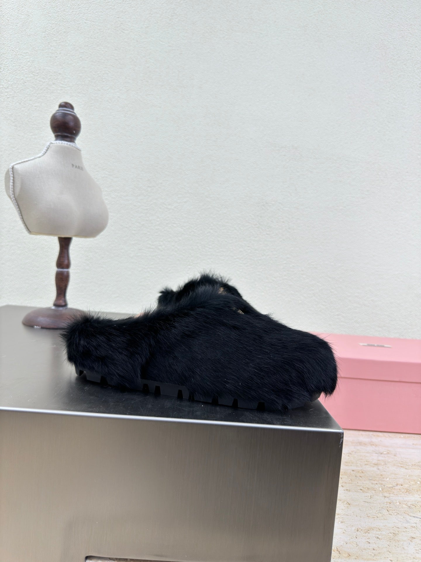 BLACK RABBIT FUR MULES - 35
