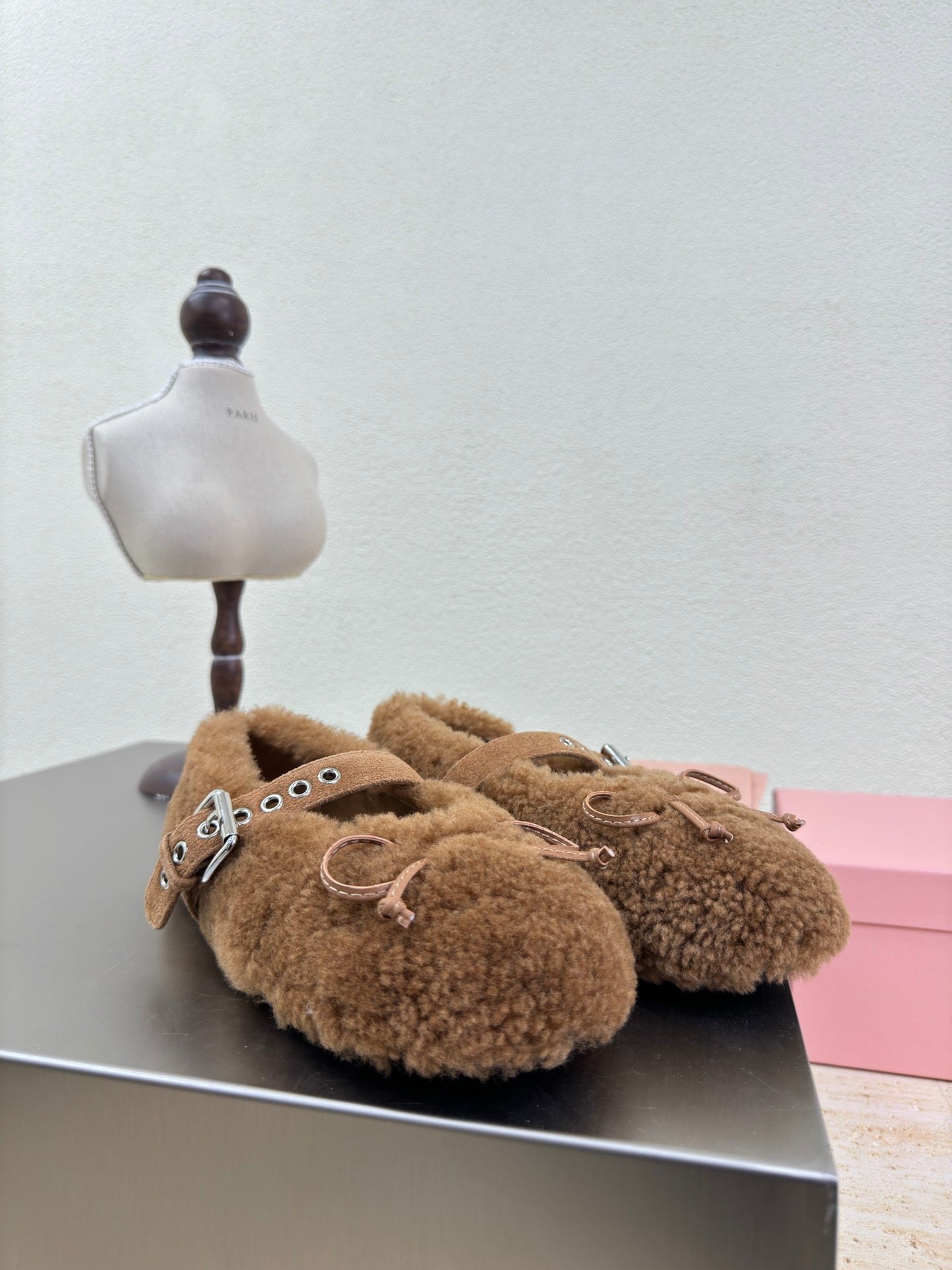 SHEARLING BALLET FLAT BROWN WITH SUEDE STRAP - 35