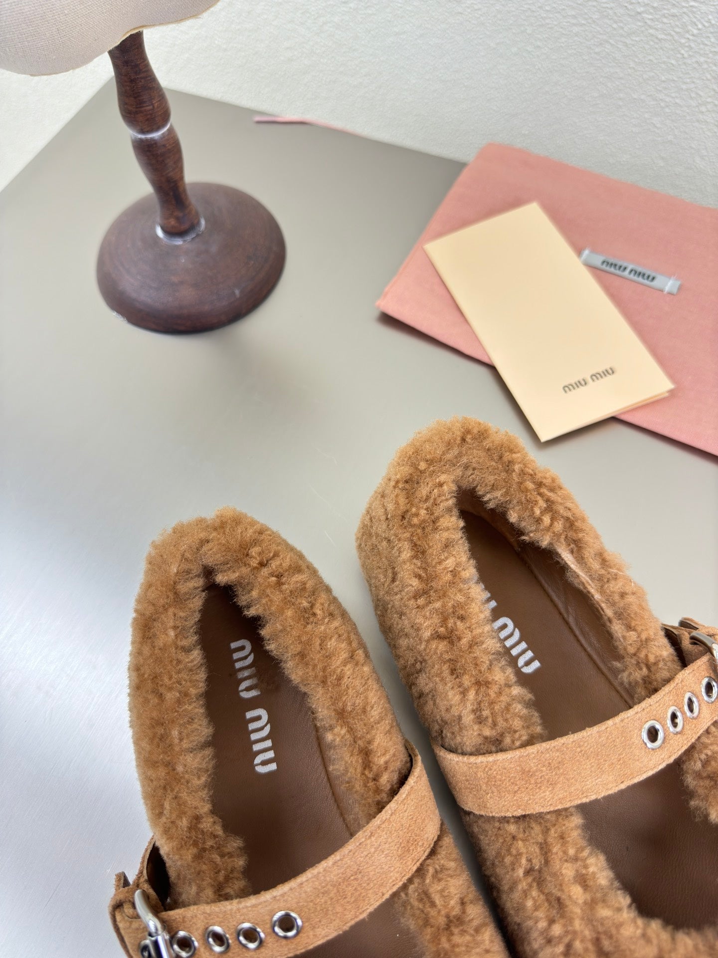 SHEARLING BALLET FLAT BROWN WITH SUEDE STRAP - 35