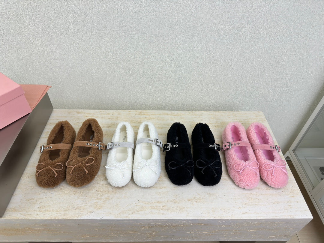 SHEARLING BALLET FLAT BROWN WITH SUEDE STRAP - 35