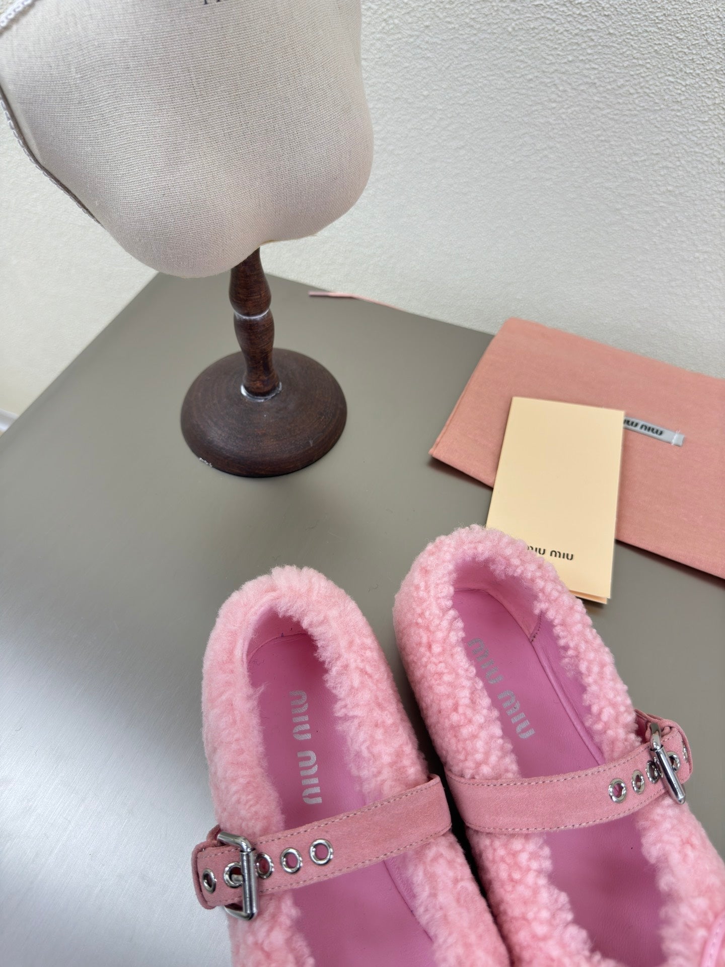 SHEARLING BALLET FLAT PINK WITH SUEDE STRAP - 35