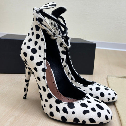 DECOLLETE PUMPS IN BLACK MIX WHITE DOTS HAIRCALF - 34