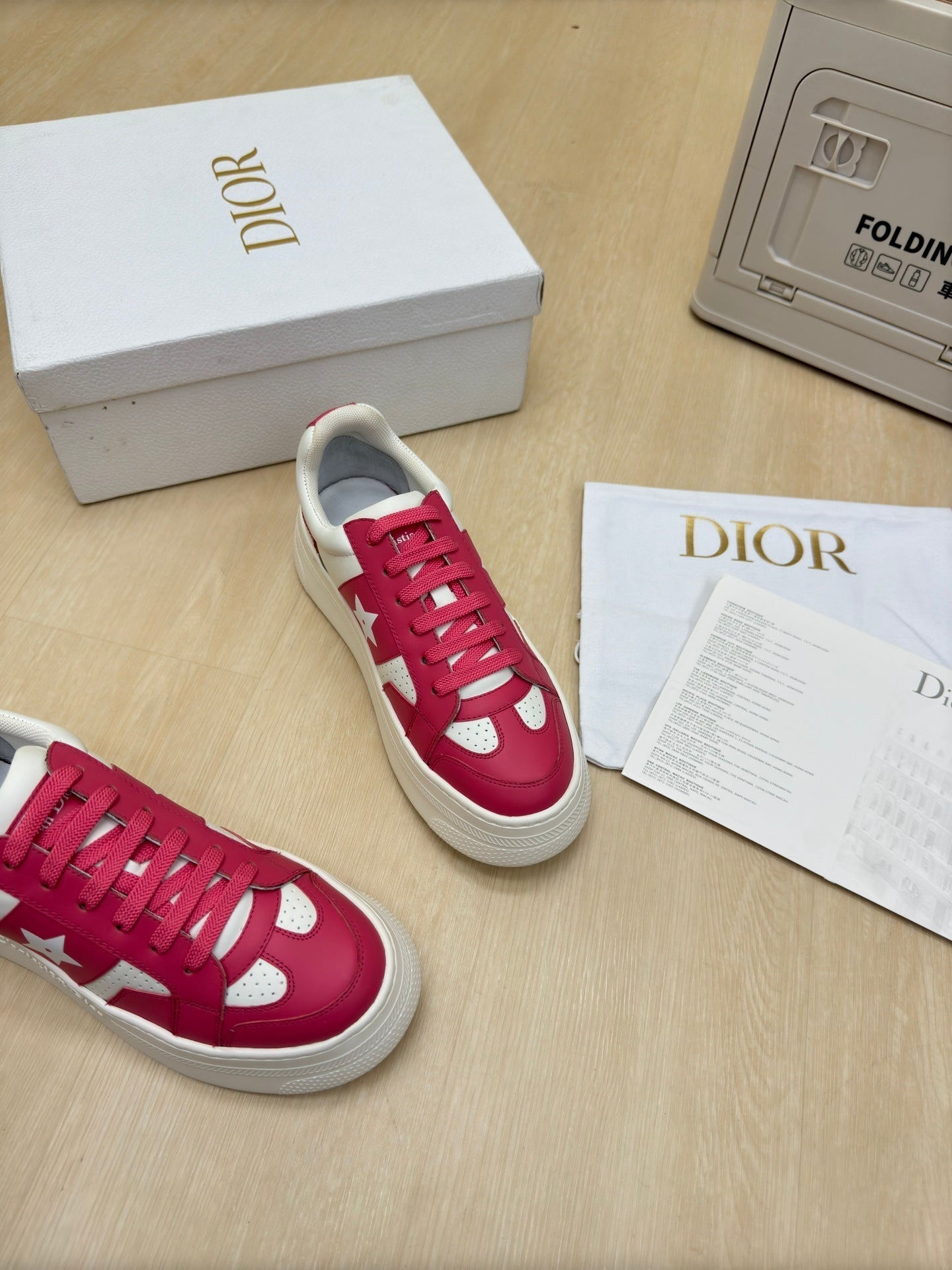 STAR PLATFORM SNEAKER IN WHITE MIX RED PINK CALFSKIN - 35