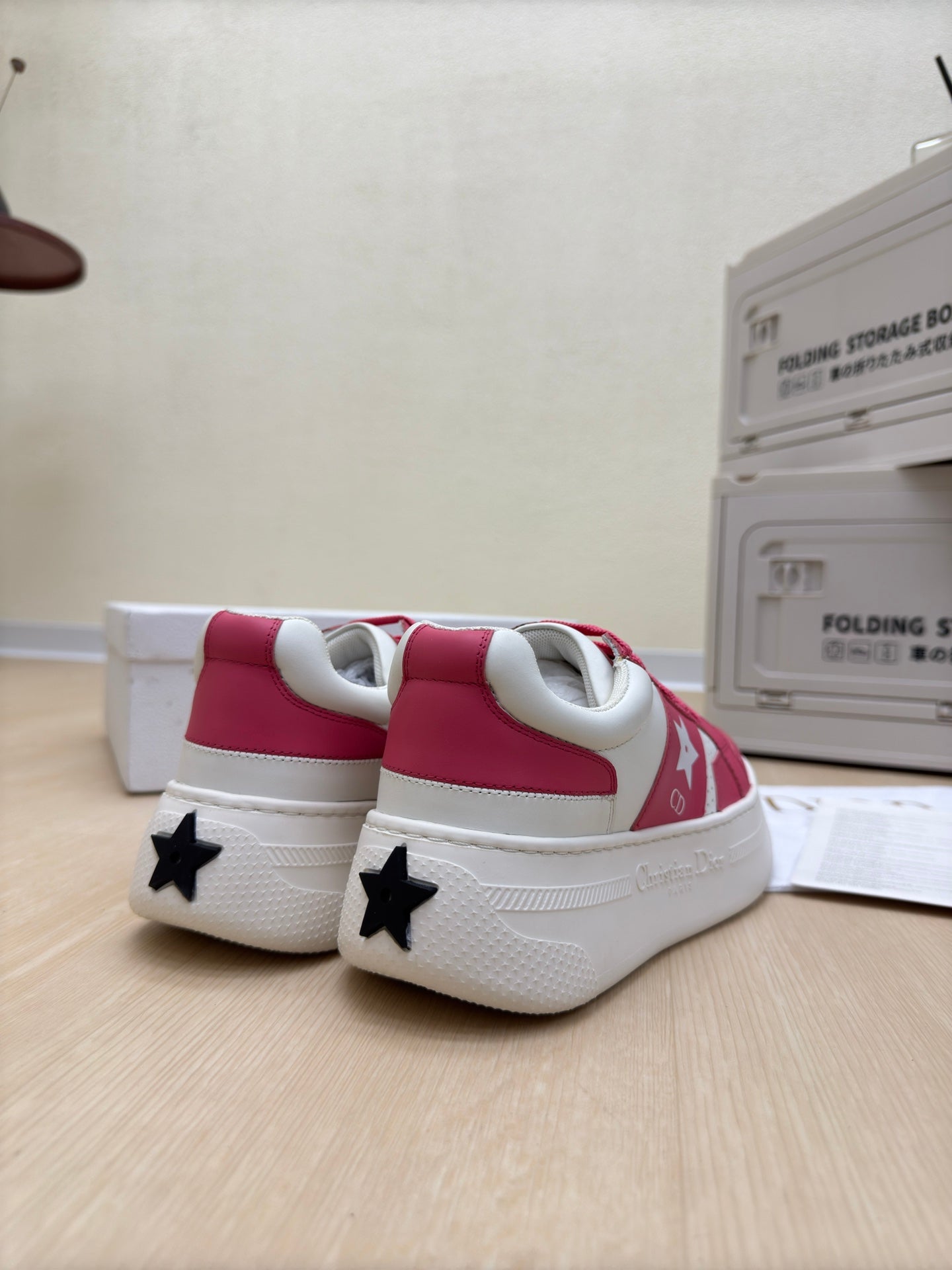 STAR PLATFORM SNEAKER IN WHITE MIX RED PINK CALFSKIN - 35
