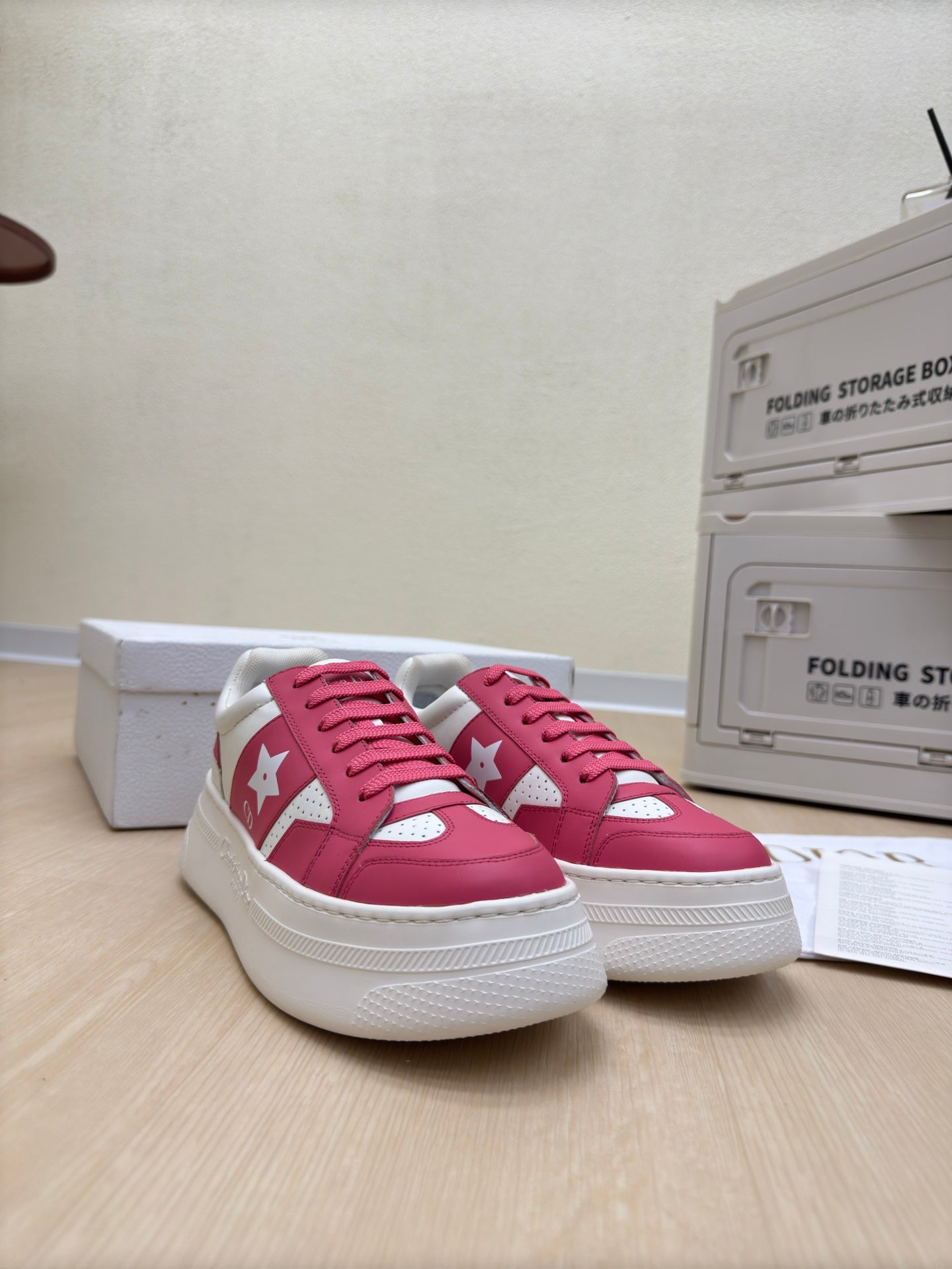 STAR PLATFORM SNEAKER IN WHITE MIX RED PINK CALFSKIN - 35
