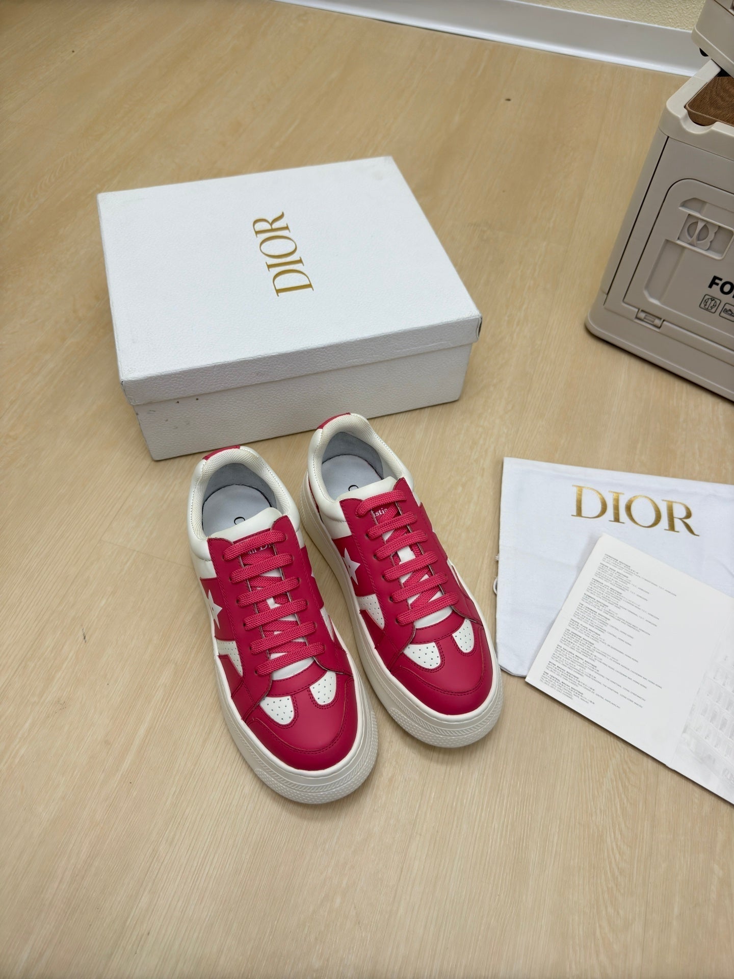 STAR PLATFORM SNEAKER IN WHITE MIX RED PINK CALFSKIN - 35