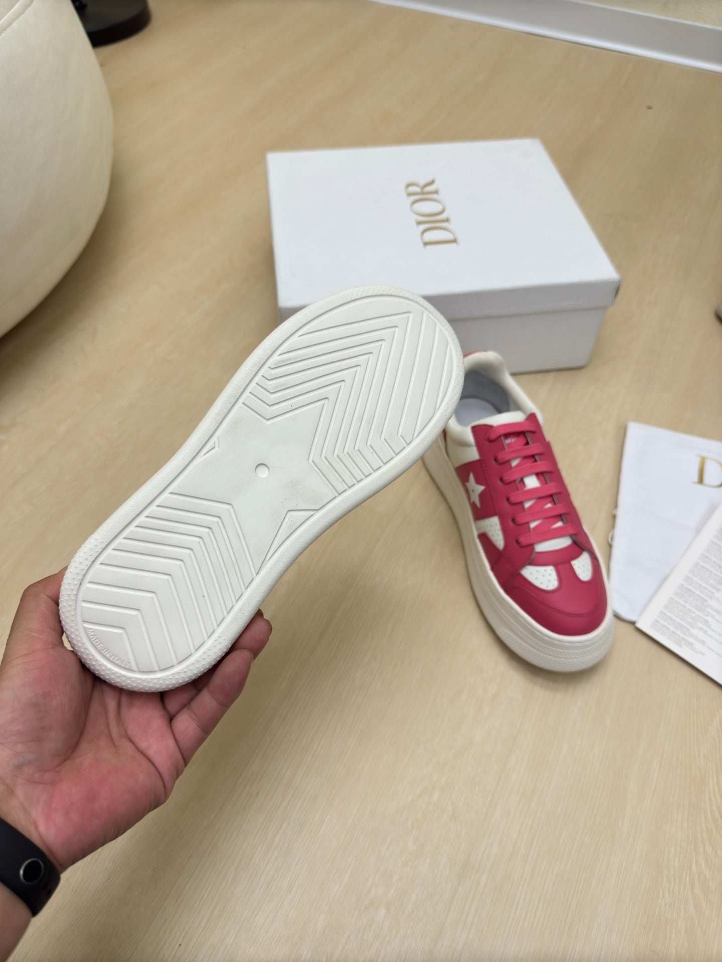 STAR PLATFORM SNEAKER IN WHITE MIX RED PINK CALFSKIN - 35