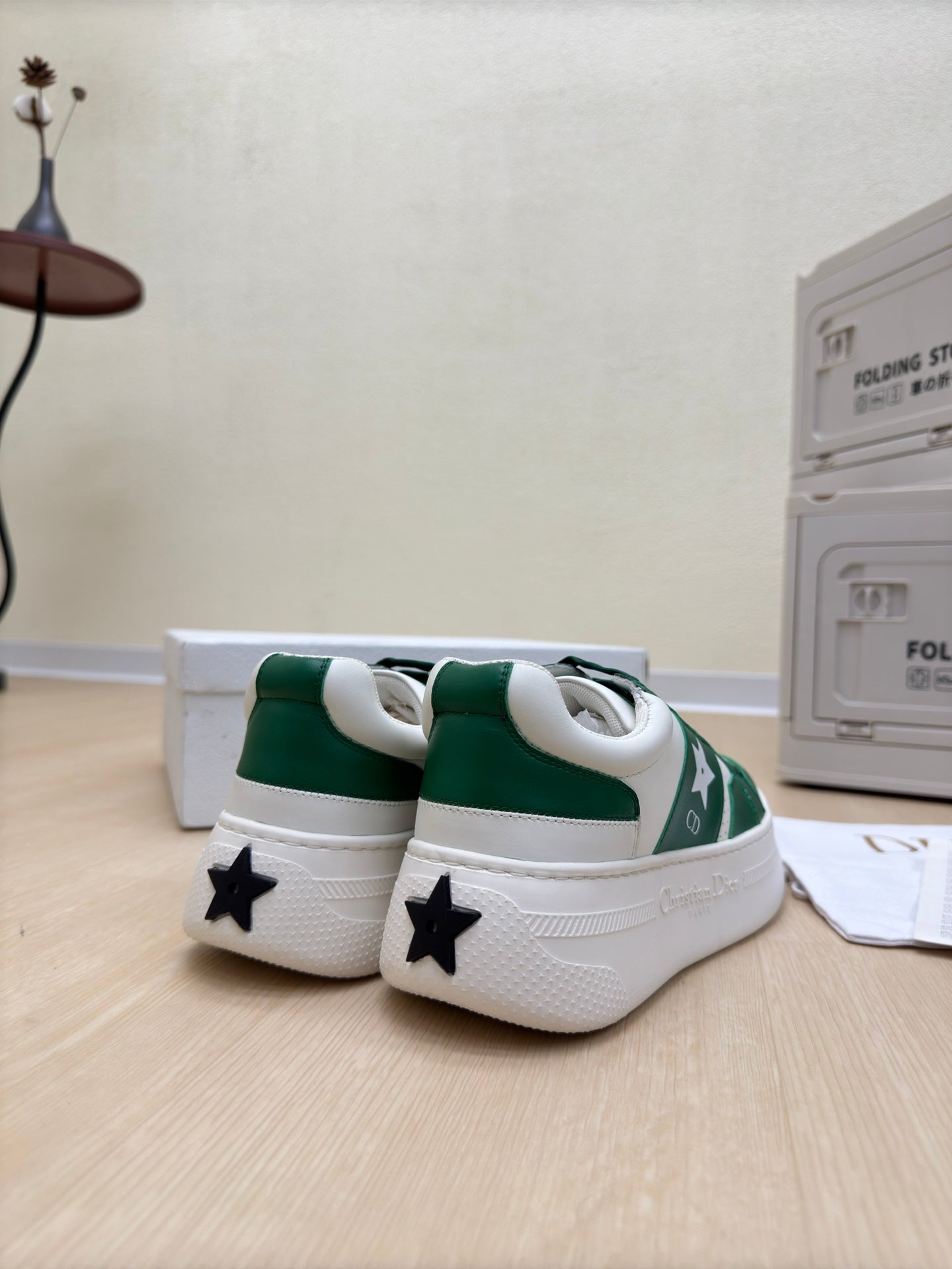 STAR PLATFORM SNEAKER IN WHITE MIX EMERALD GREEN CALFSKIN - 35
