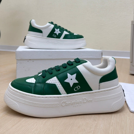 STAR PLATFORM SNEAKER IN WHITE MIX EMERALD GREEN CALFSKIN - 35
