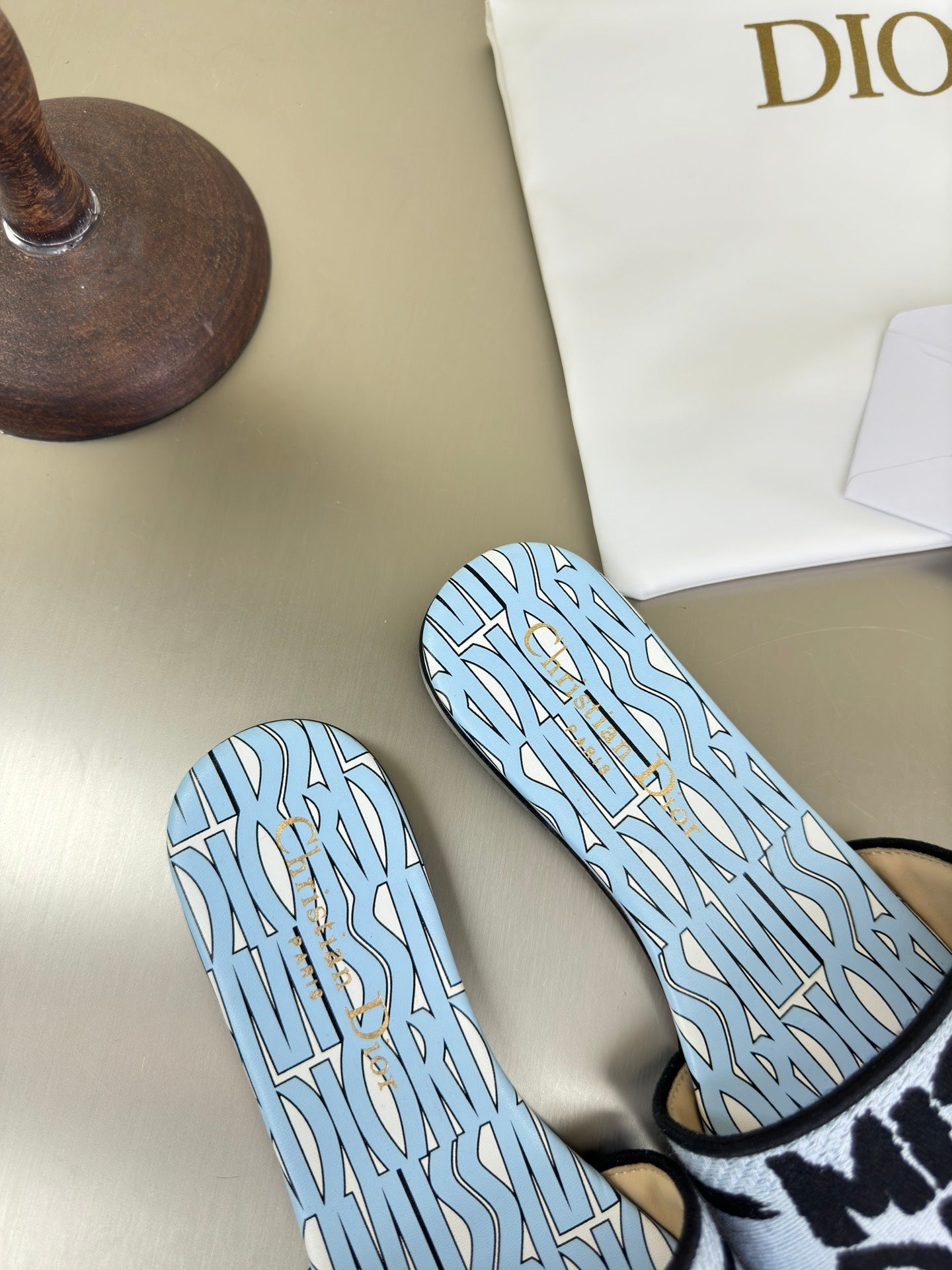 DWAY SLIDE EMBROIDERED COTTON AND POWDER BLUE MISS DIOR ALLOVER MOTIF - 34