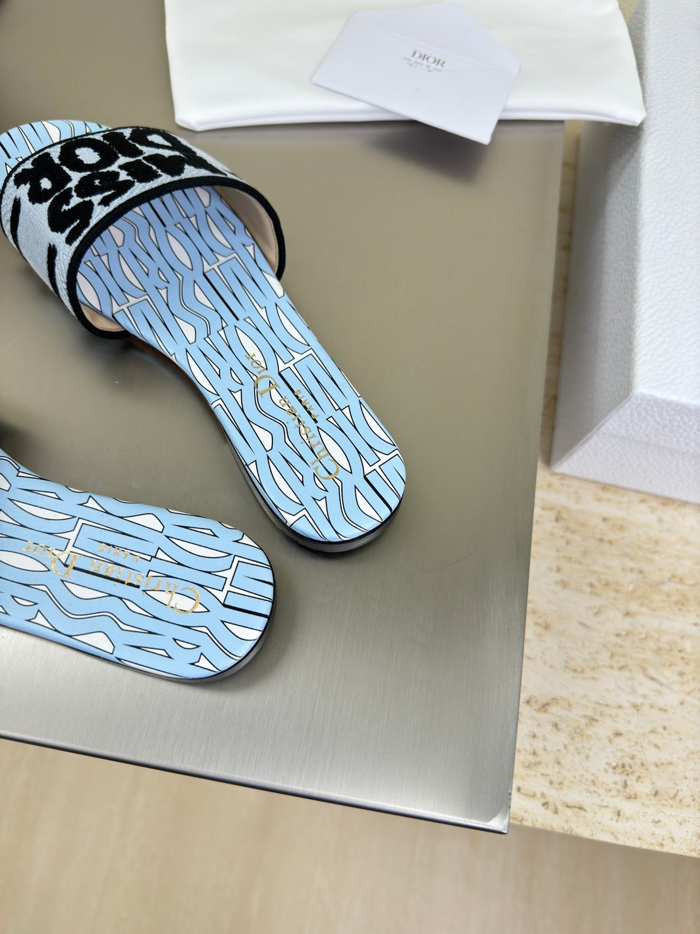 DWAY SLIDE EMBROIDERED COTTON AND POWDER BLUE MISS DIOR ALLOVER MOTIF - 34