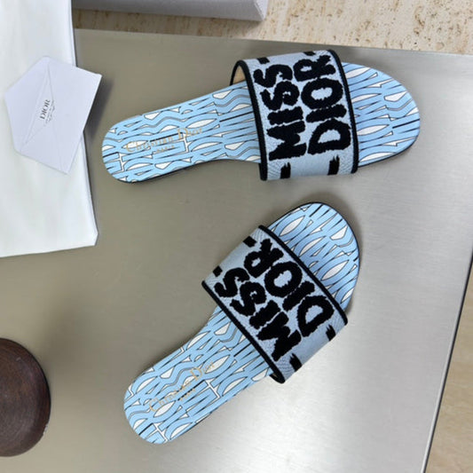 DWAY SLIDE EMBROIDERED COTTON AND POWDER BLUE MISS DIOR ALLOVER MOTIF - 34