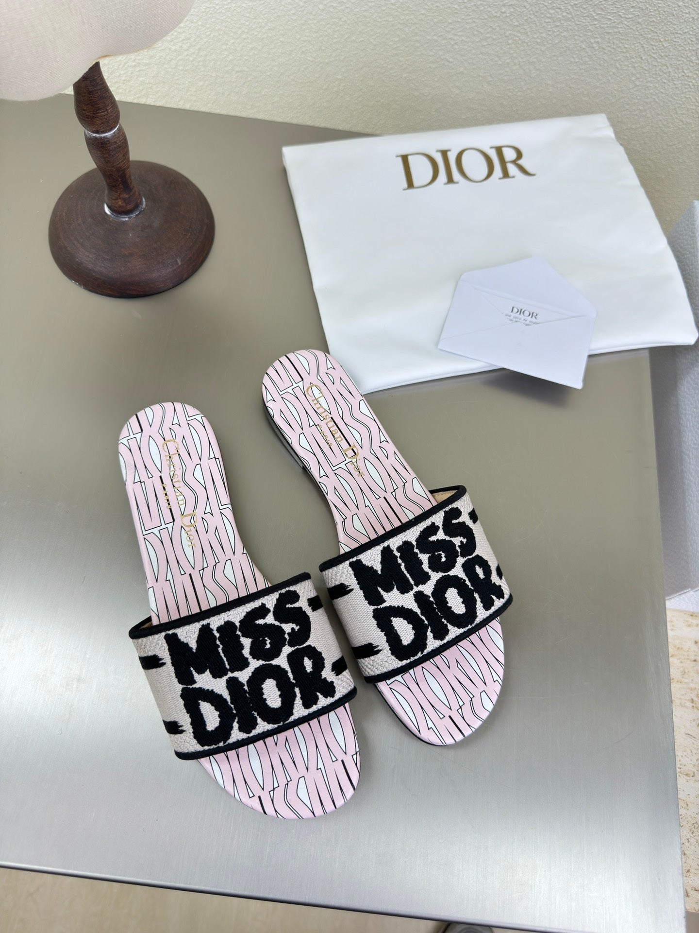 DWAY SLIDE EMBROIDERED COTTON AND LIGHT PINK MISS DIOR ALLOVER MOTIF - 34