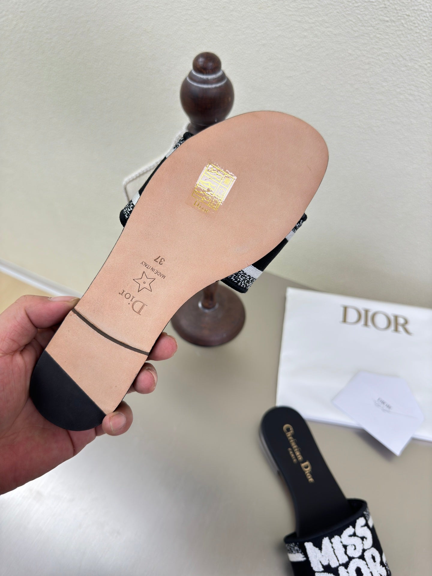 DWAY SLIDE EMBROIDERED COTTON AND BLACK MISS DIOR ALLOVER MOTIF - 34