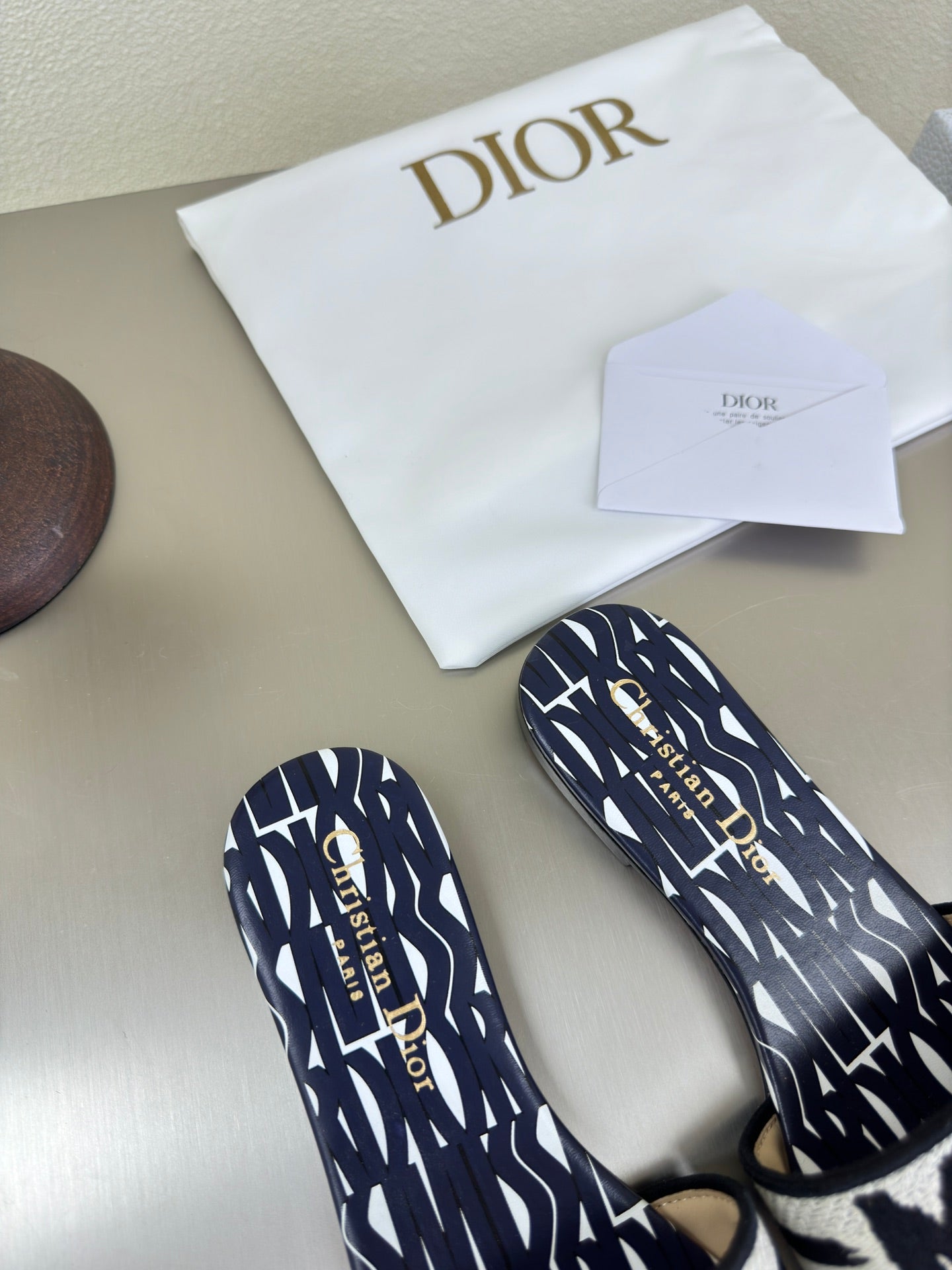 DWAY SLIDE EMBROIDERED COTTON AND NAVY BLUE MISS DIOR ALLOVER MOTIF - 34