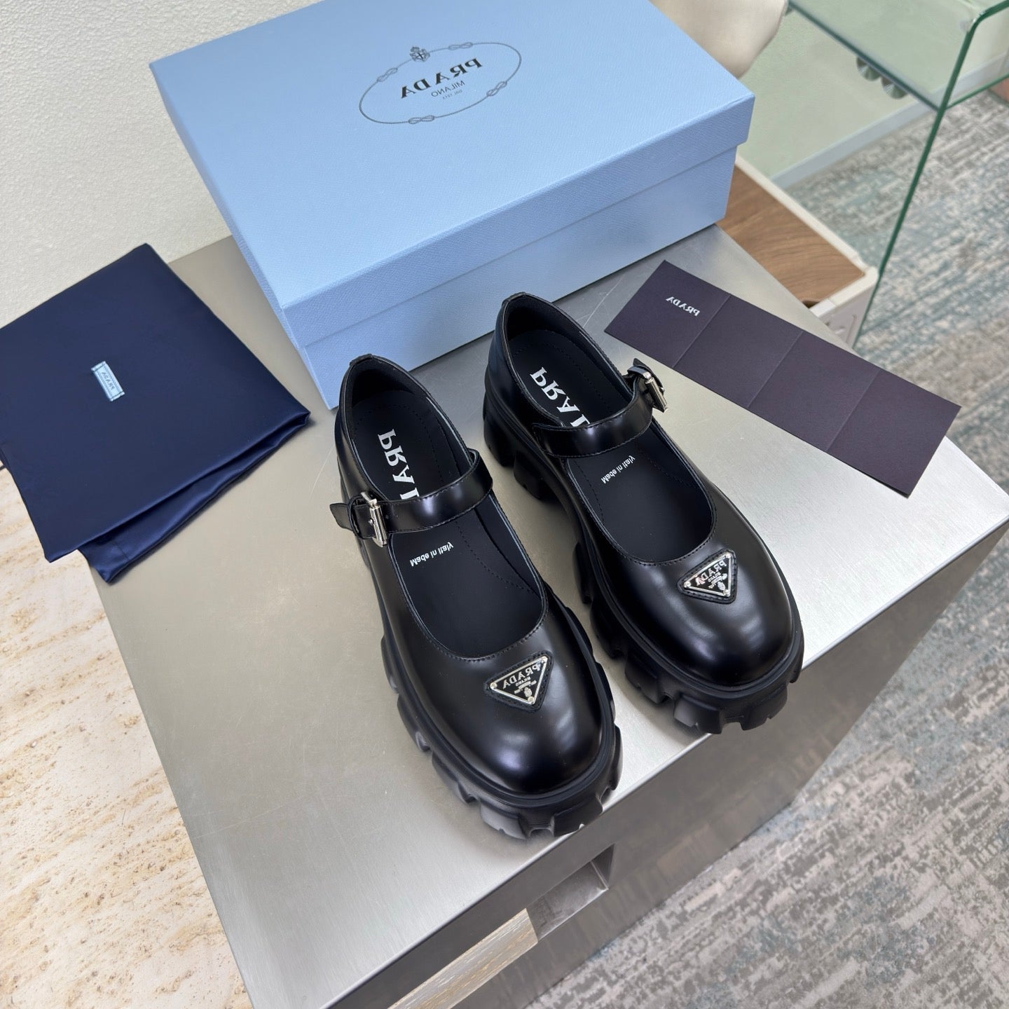 PRADA 25S PLATFORM MARY JANE SHOES IN BLACK CALFSKIN STYLE 3 - 35