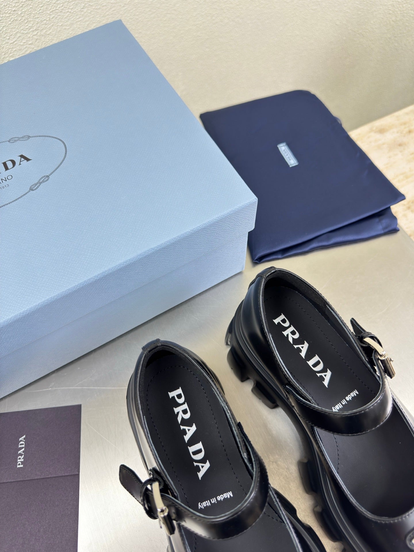 PRADA 25S PLATFORM MARY JANE SHOES IN BLACK CALFSKIN STYLE 3 - 35