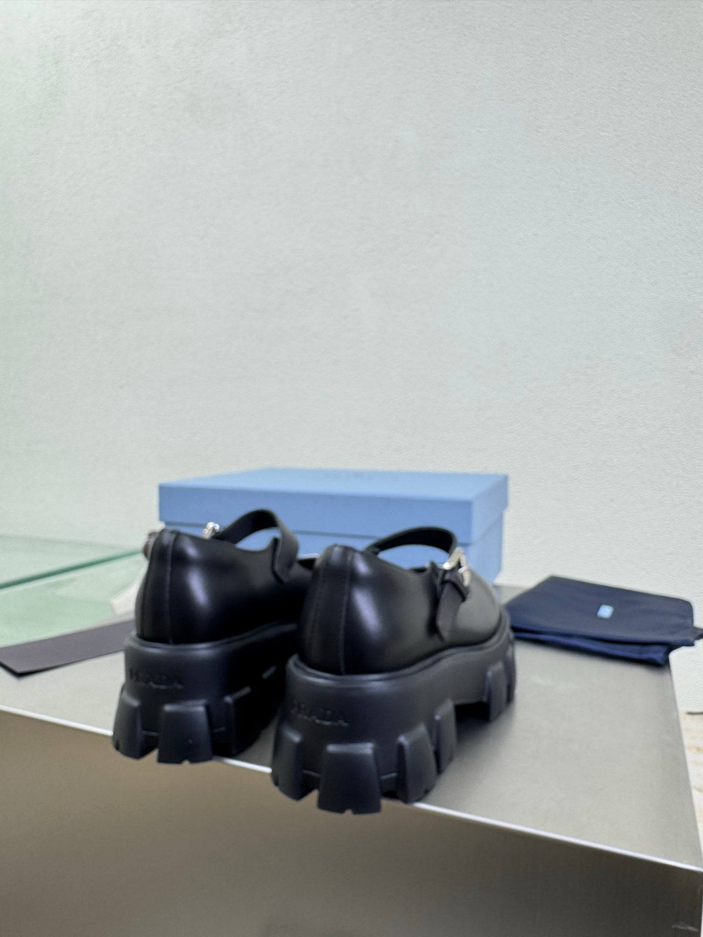 PRADA 25S PLATFORM MARY JANE SHOES IN BLACK CALFSKIN STYLE 1 - 35