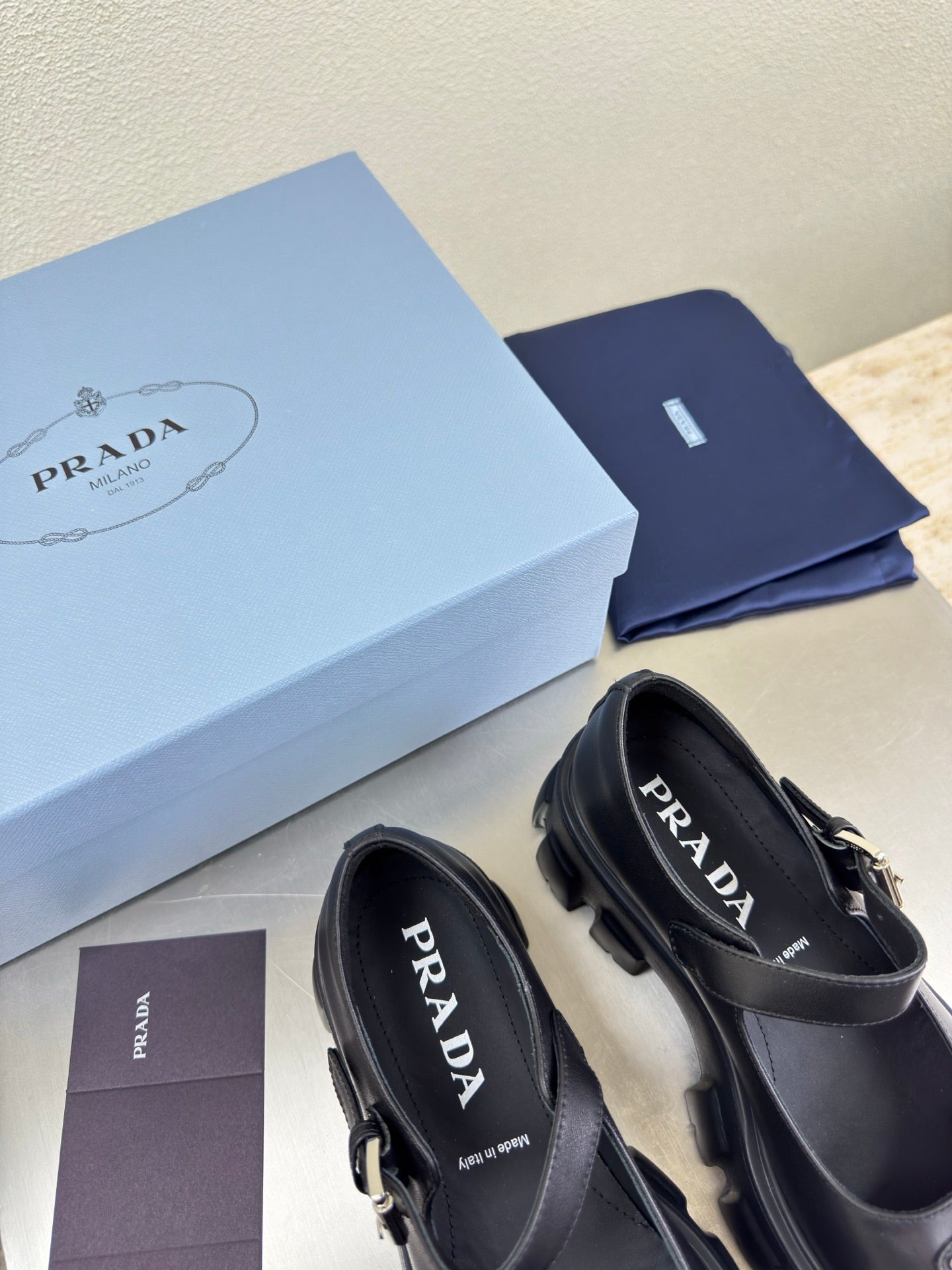 PRADA 25S PLATFORM MARY JANE SHOES IN BLACK CALFSKIN STYLE 1 - 35