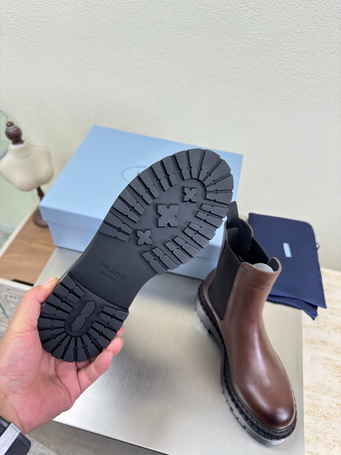 PRADA 25S PLATFORM CHELSEA BOOTS IN DARK BROWN CALFSKIN - 35