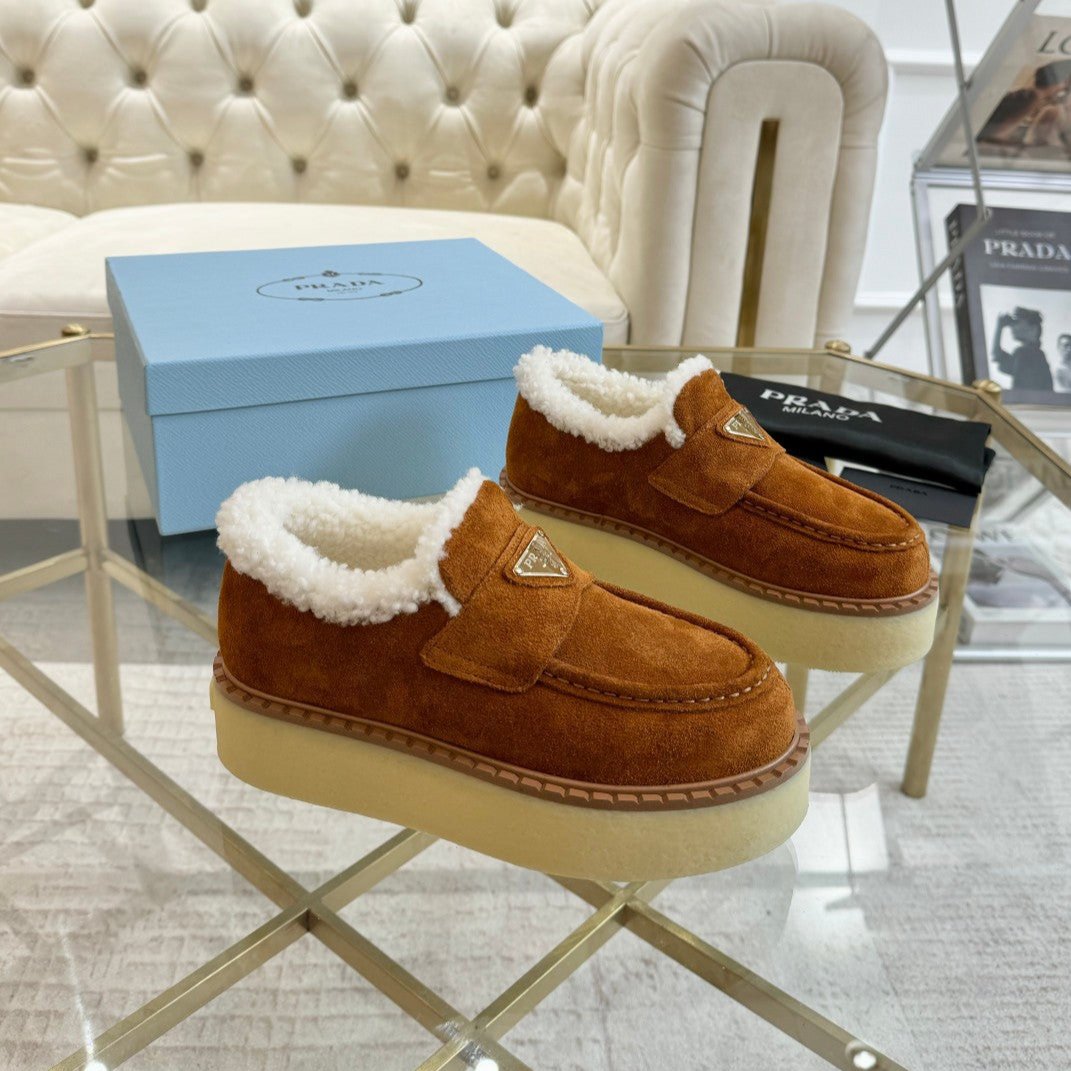 SUEDE LOAFER BRONZE BROWN WITH SHEARLING LINING - 35