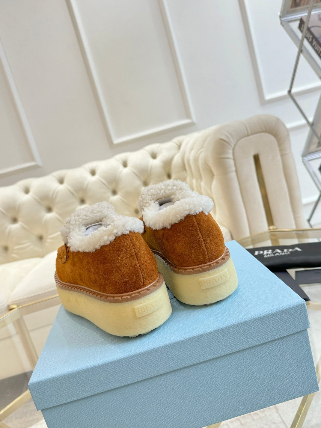 SUEDE LOAFER BRONZE BROWN WITH SHEARLING LINING - 35