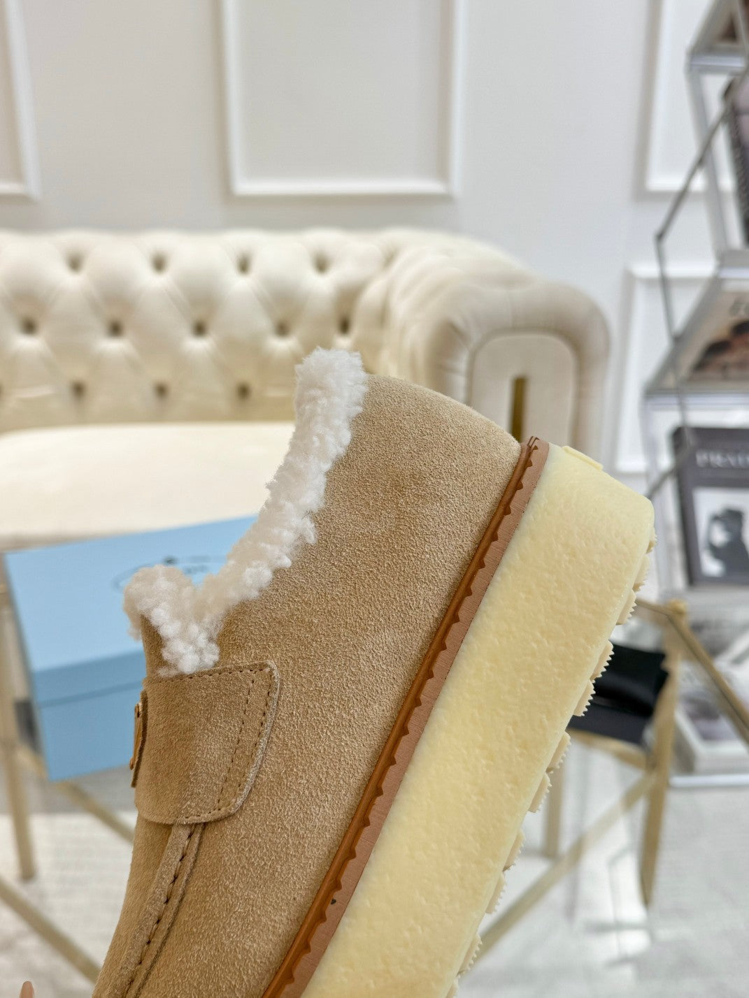 SUEDE LOAFER LIGHT FRENCH BEIGE WITH SHEARLING LINING - 35
