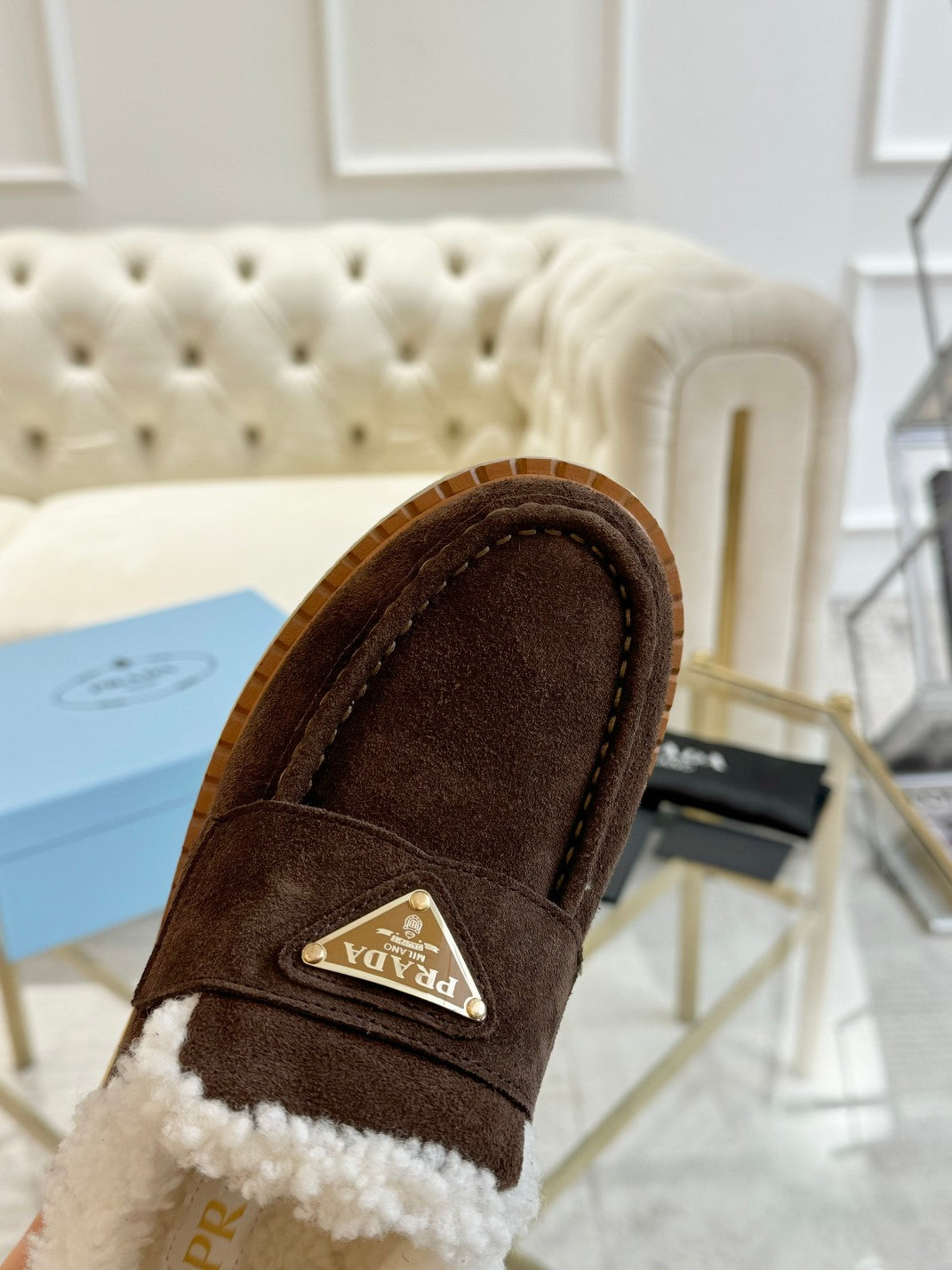 SUEDE LOAFER CHOCOLATE WITH SHEARLING LINING - 35
